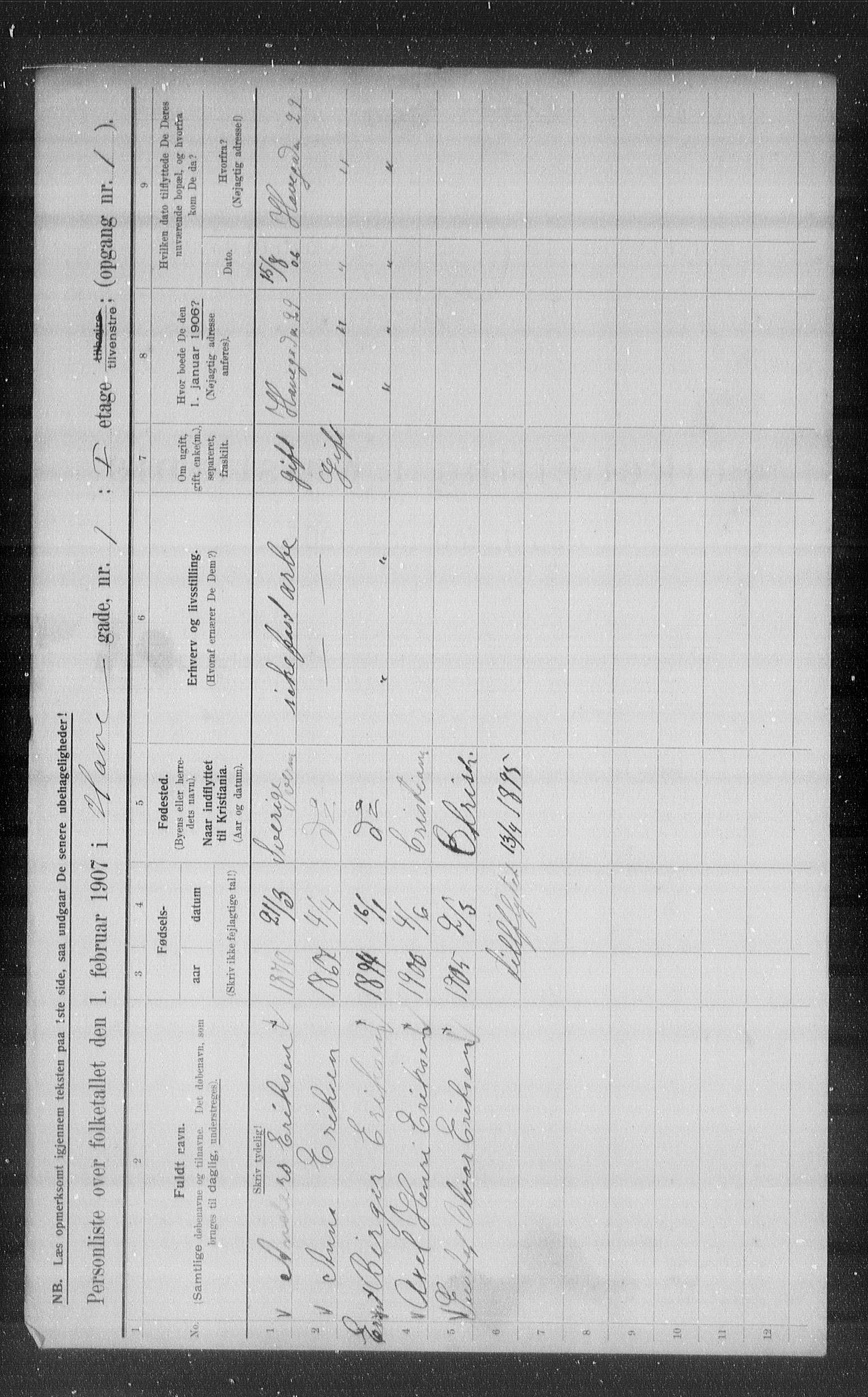 OBA, Municipal Census 1907 for Kristiania, 1907, p. 17085