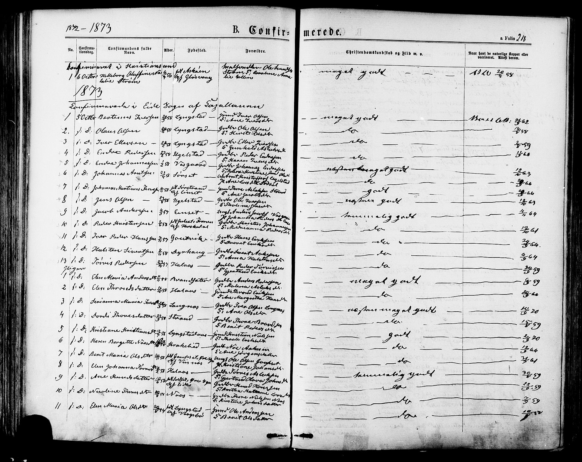 Ministerialprotokoller, klokkerbøker og fødselsregistre - Møre og Romsdal, SAT/A-1454/568/L0805: Parish register (official) no. 568A12 /1, 1869-1884, p. 218