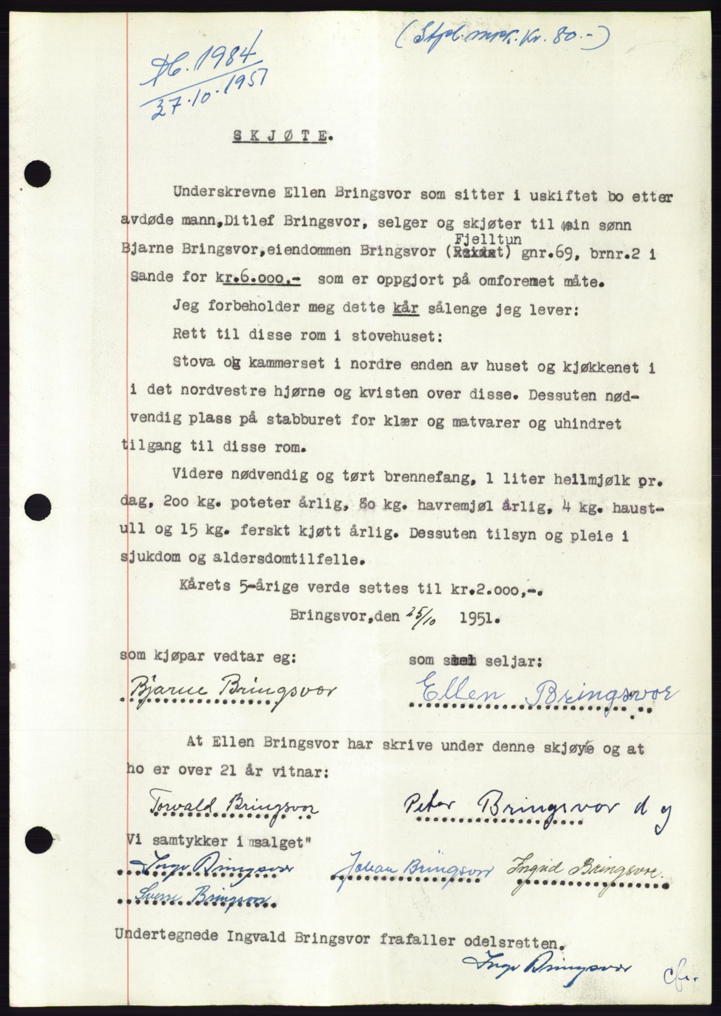 Søre Sunnmøre sorenskriveri, AV/SAT-A-4122/1/2/2C/L0090: Mortgage book no. 16A, 1951-1951, Diary no: : 1984/1951