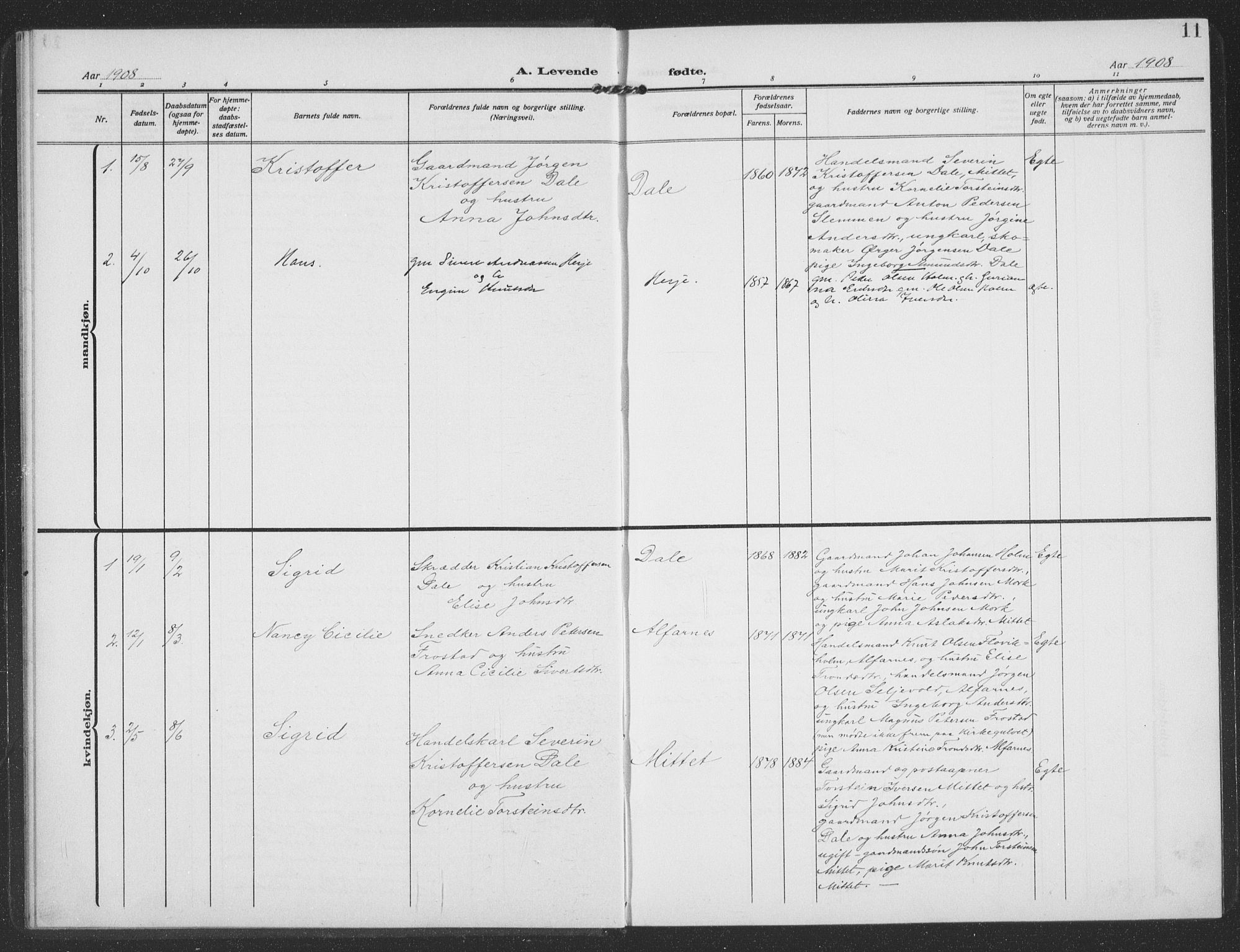 Ministerialprotokoller, klokkerbøker og fødselsregistre - Møre og Romsdal, AV/SAT-A-1454/549/L0615: Parish register (copy) no. 549C01, 1905-1932, p. 11