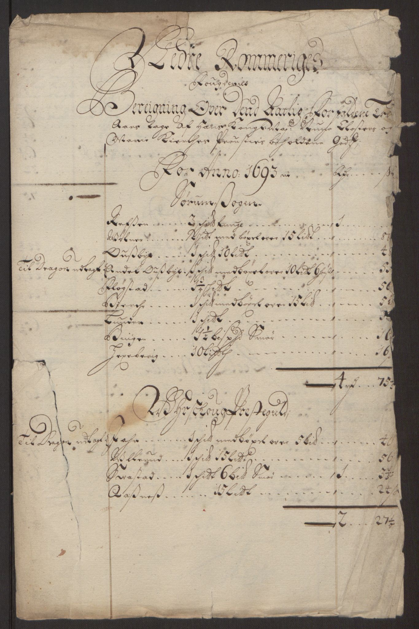 Rentekammeret inntil 1814, Reviderte regnskaper, Fogderegnskap, RA/EA-4092/R11/L0578: Fogderegnskap Nedre Romerike, 1693, p. 35