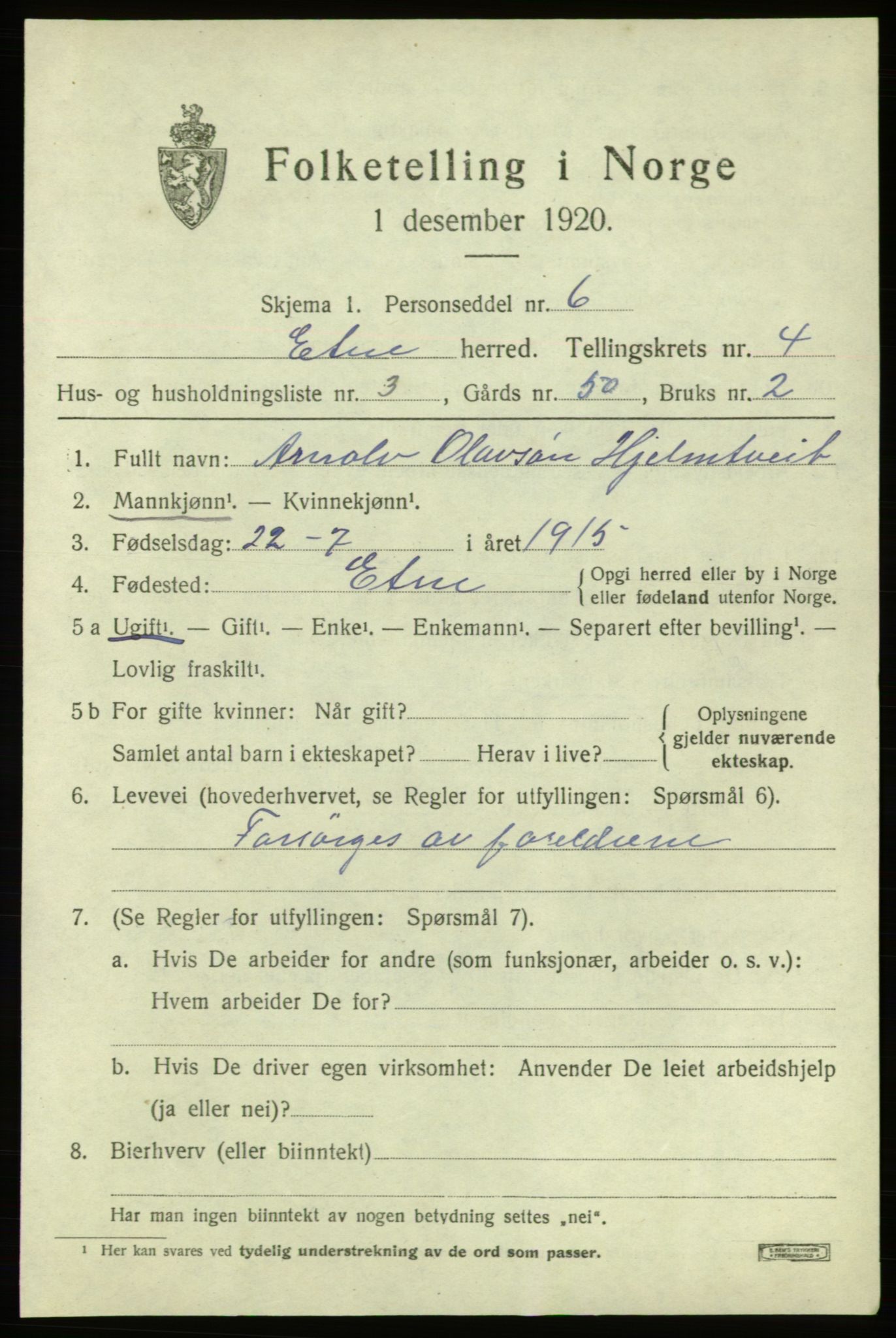 SAB, 1920 census for Etne, 1920, p. 2021