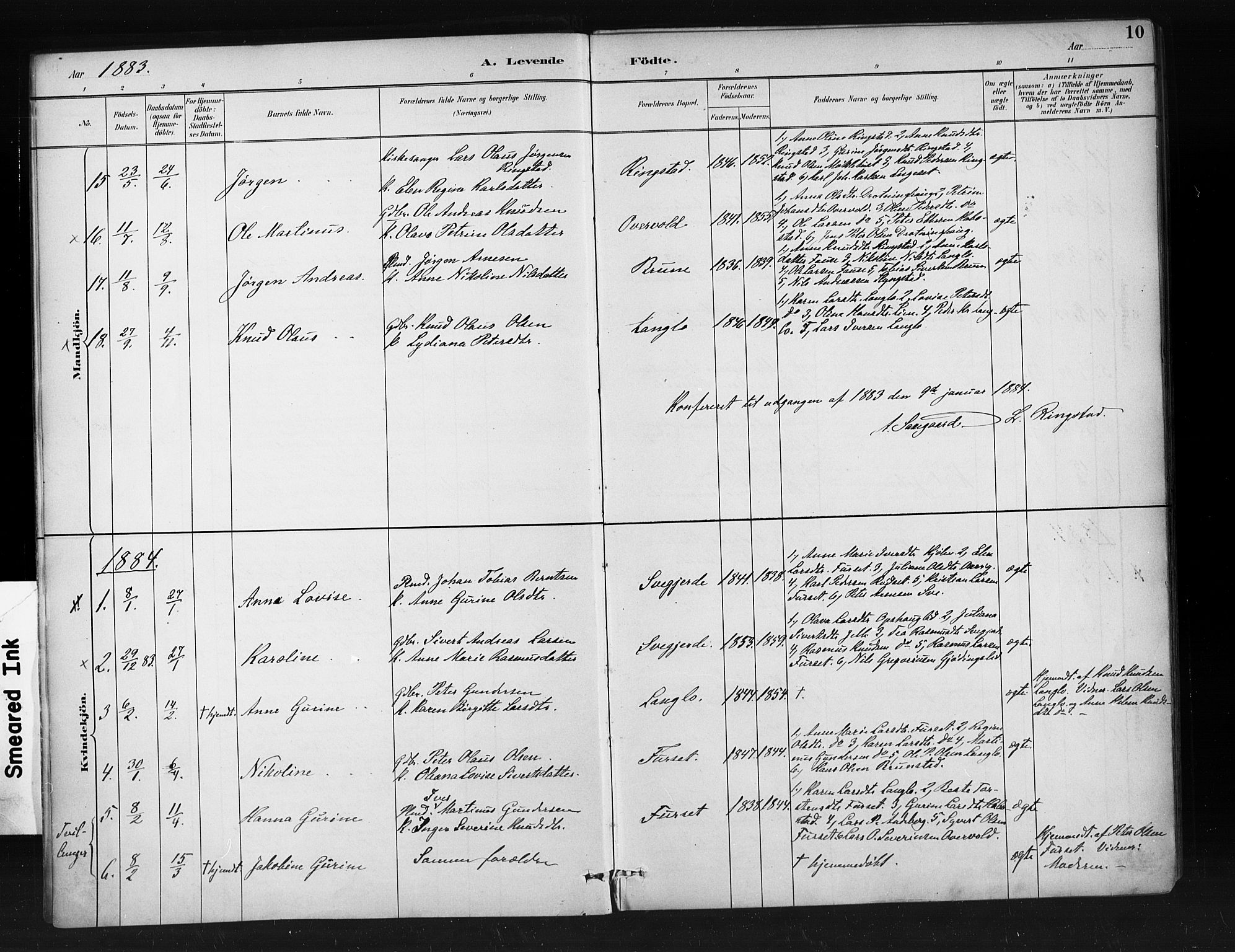Ministerialprotokoller, klokkerbøker og fødselsregistre - Møre og Romsdal, SAT/A-1454/520/L0283: Parish register (official) no. 520A12, 1882-1898, p. 10