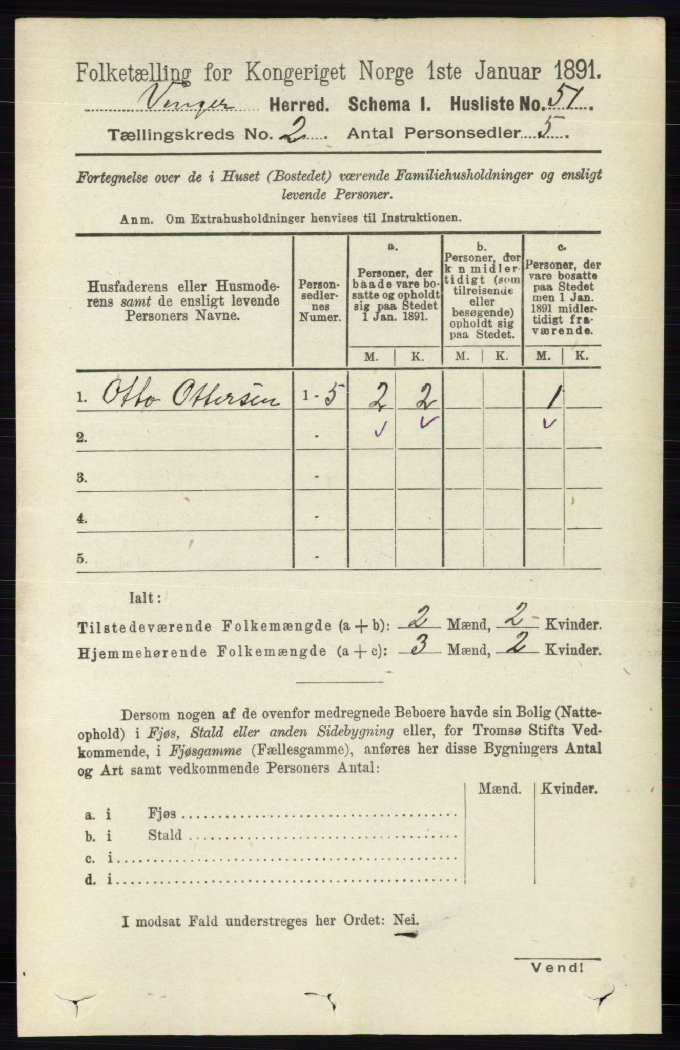 RA, 1891 census for 0421 Vinger, 1891, p. 454