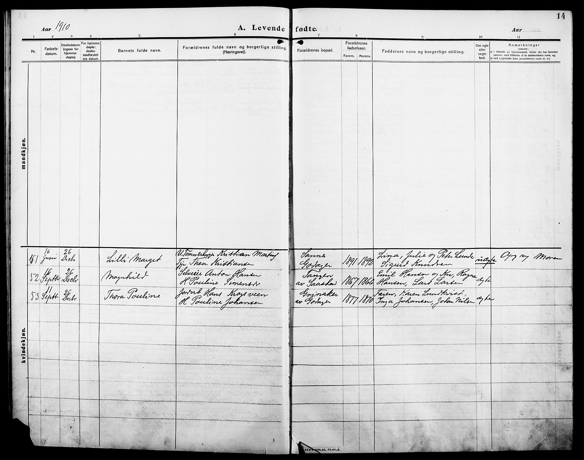 Stange prestekontor, AV/SAH-PREST-002/L/L0014: Parish register (copy) no. 14, 1909-1917, p. 14