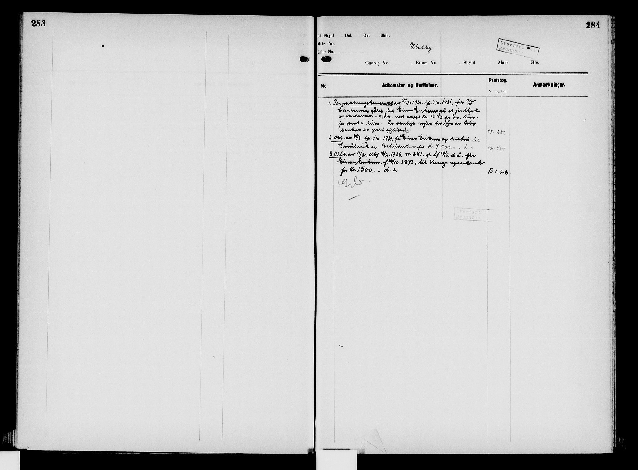 Nord-Hedmark sorenskriveri, SAH/TING-012/H/Ha/Had/Hade/L0008: Mortgage register no. 4.8, 1923-1940, p. 283-284