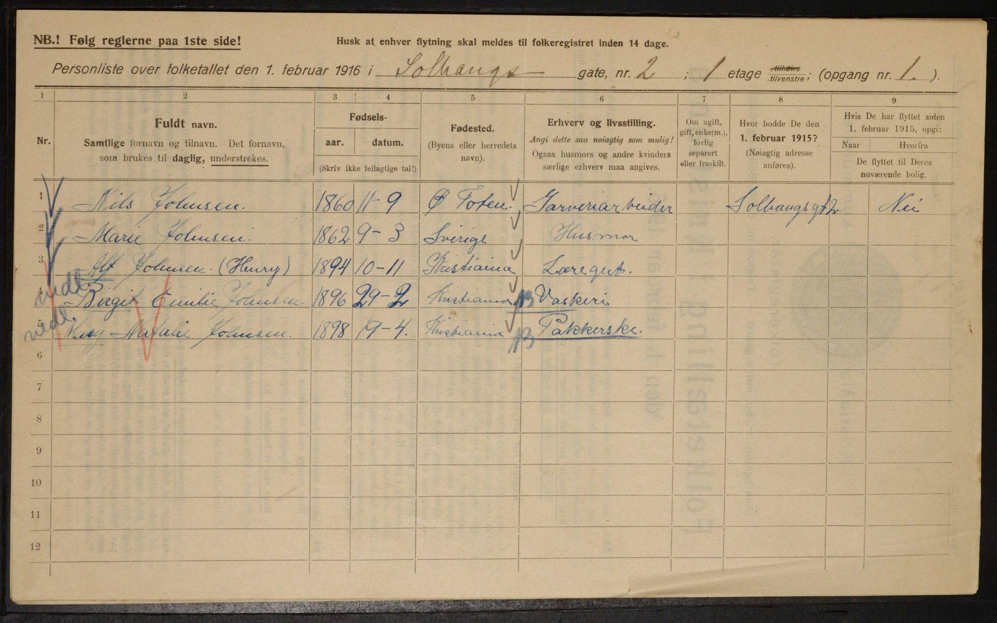 OBA, Municipal Census 1916 for Kristiania, 1916, p. 101882