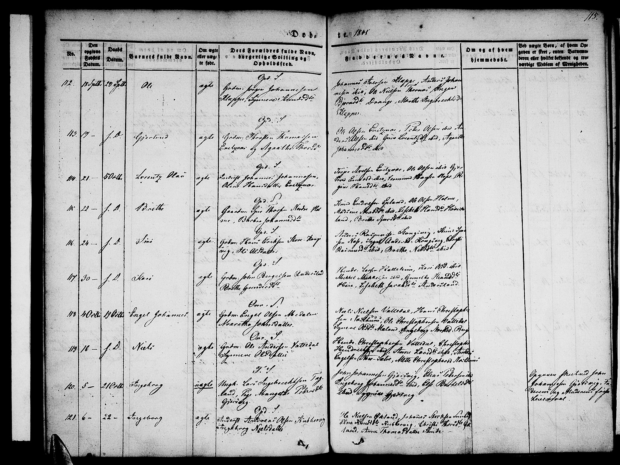 Tysnes sokneprestembete, AV/SAB-A-78601/H/Haa: Parish register (official) no. A 9, 1837-1848, p. 115