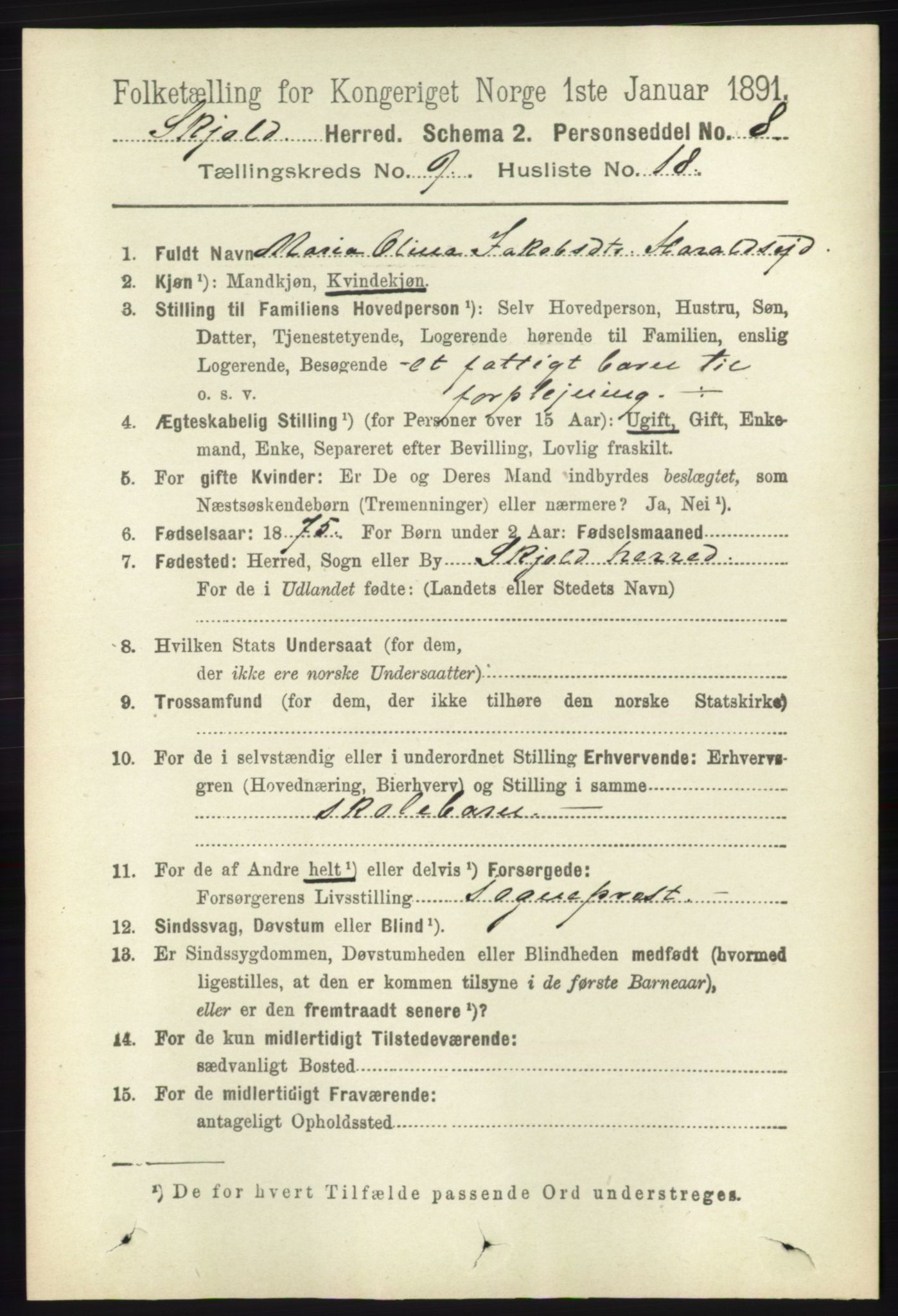 RA, 1891 census for 1154 Skjold, 1891, p. 1890