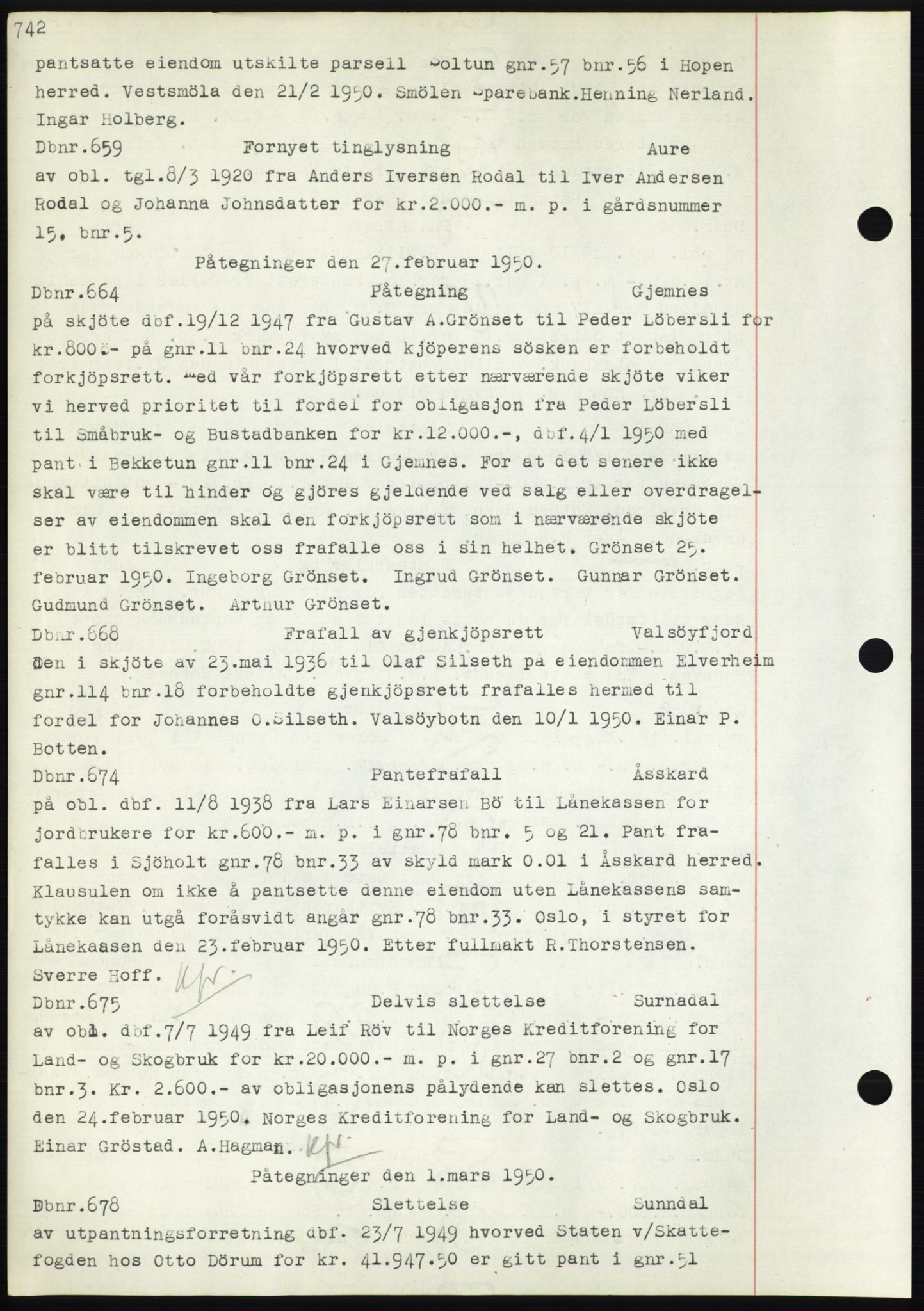 Nordmøre sorenskriveri, AV/SAT-A-4132/1/2/2Ca: Mortgage book no. C82b, 1946-1951, Diary no: : 659/1950