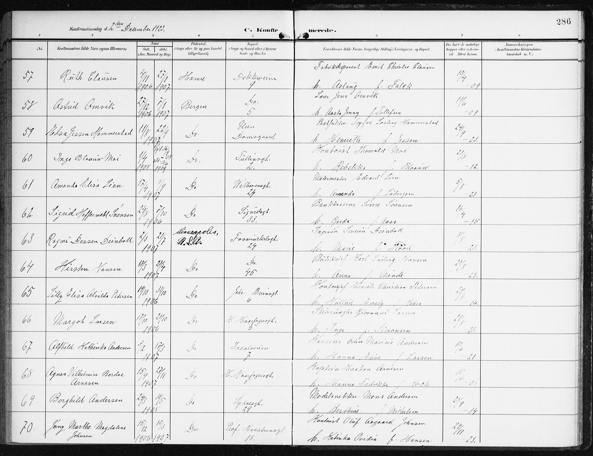 Johanneskirken sokneprestembete, AV/SAB-A-76001/H/Haa/L0009: Parish register (official) no. C 2, 1907-1924, p. 286