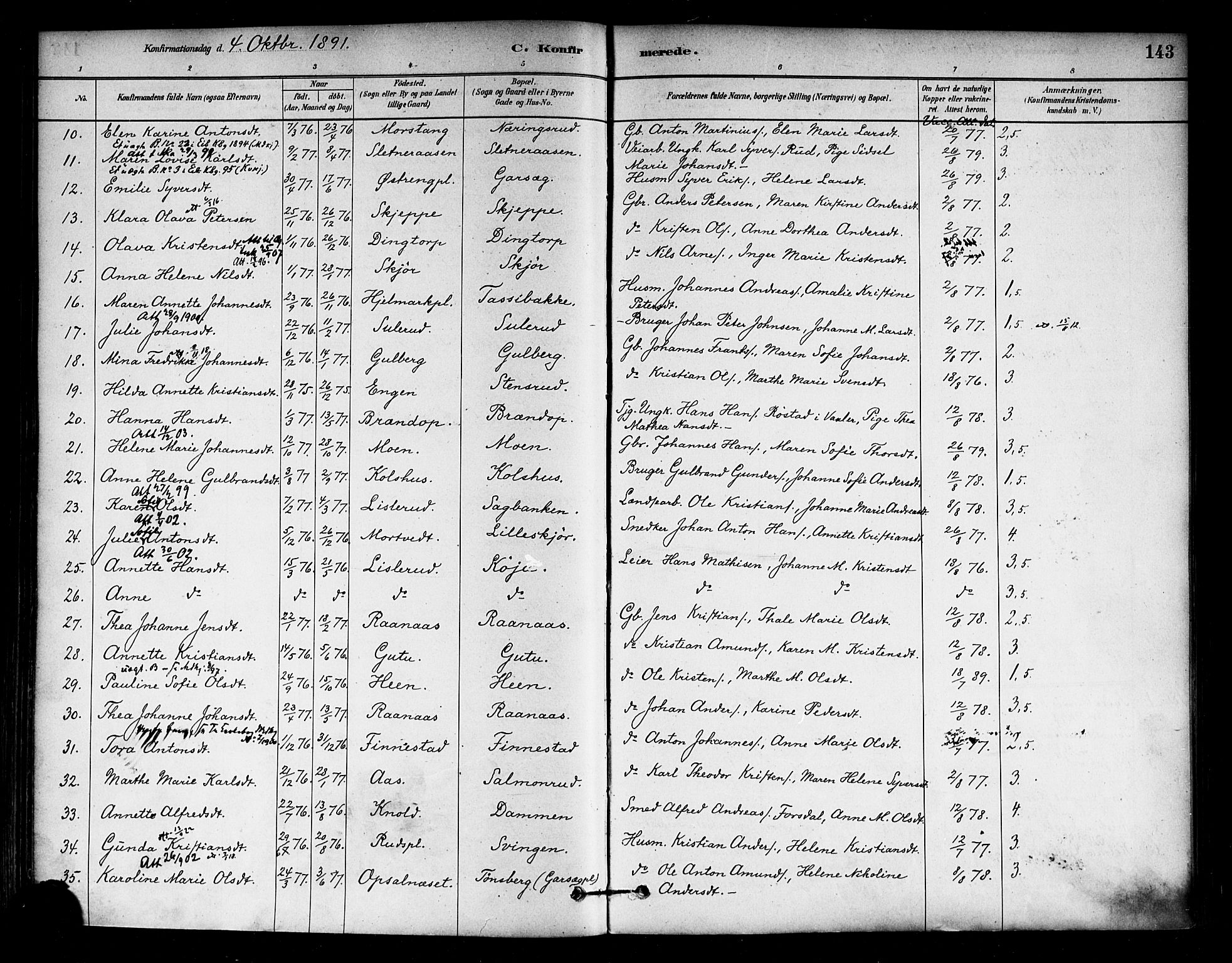 Eidsberg prestekontor Kirkebøker, SAO/A-10905/F/Fa/L0012: Parish register (official) no. I 12, 1879-1901, p. 143
