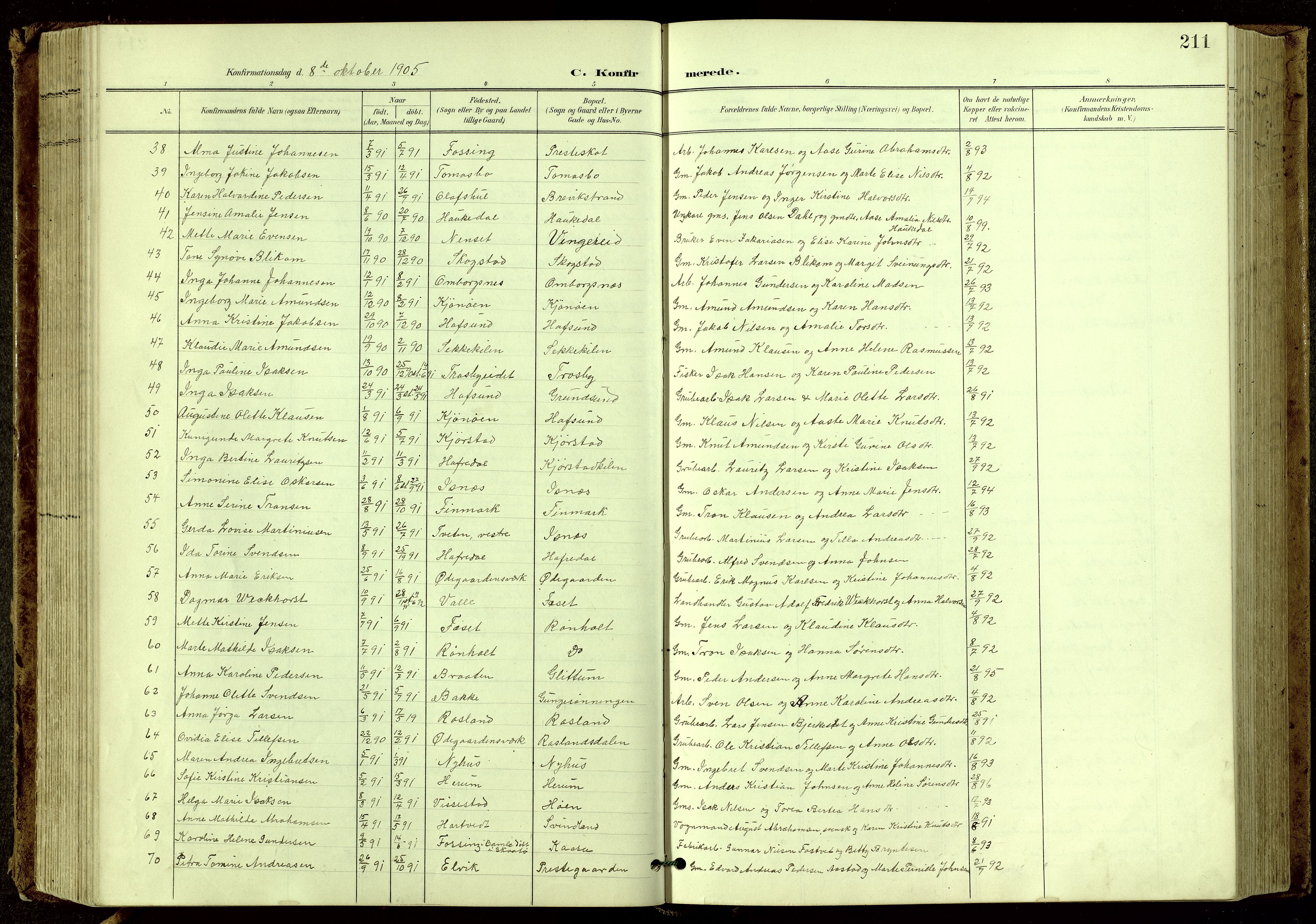 Bamble kirkebøker, SAKO/A-253/G/Ga/L0010: Parish register (copy) no. I 10, 1901-1919, p. 211