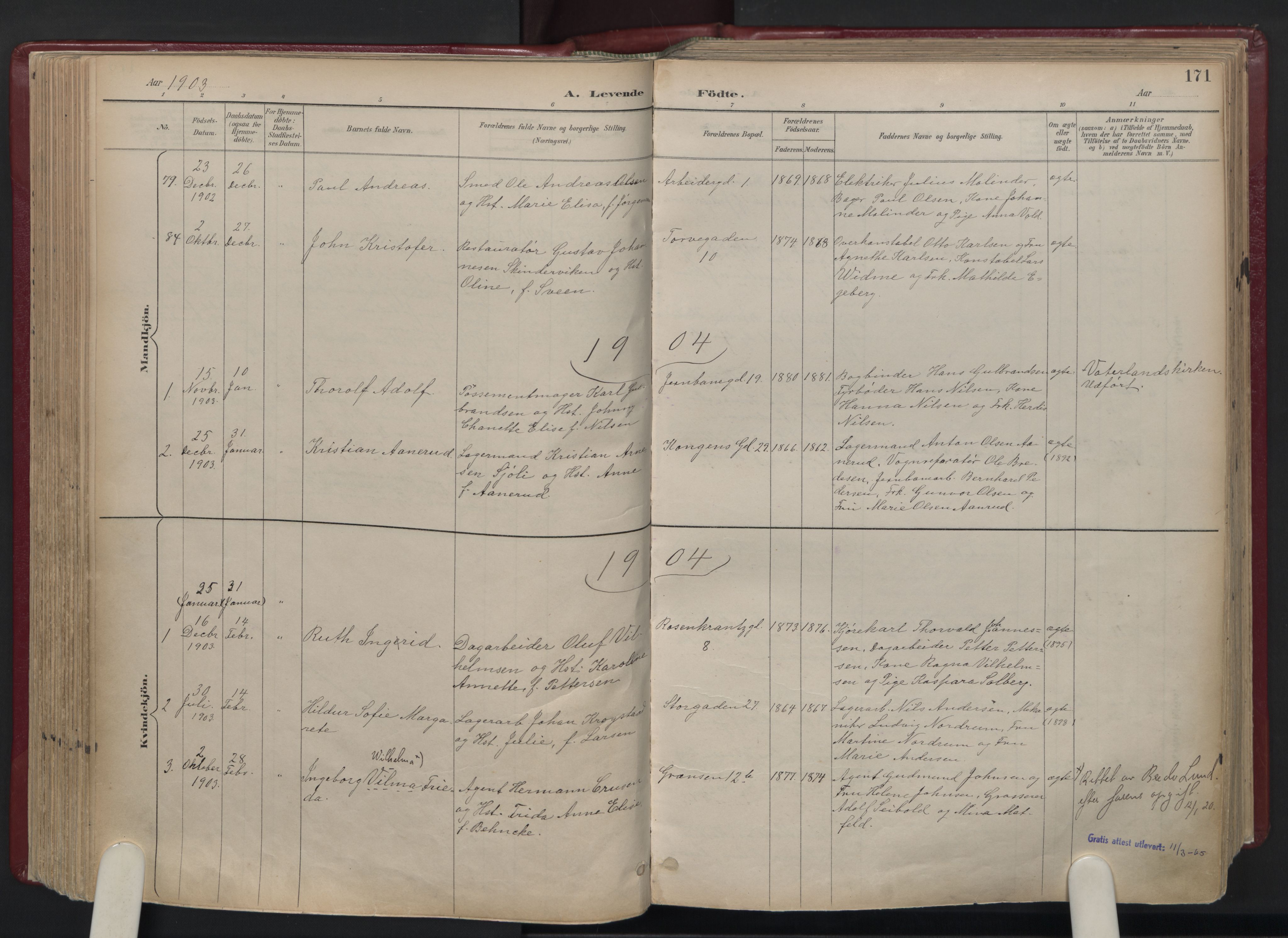 Oslo domkirke Kirkebøker, AV/SAO-A-10752/F/Fa/L0039: Parish register (official) no. 39, 1893-1932, p. 171