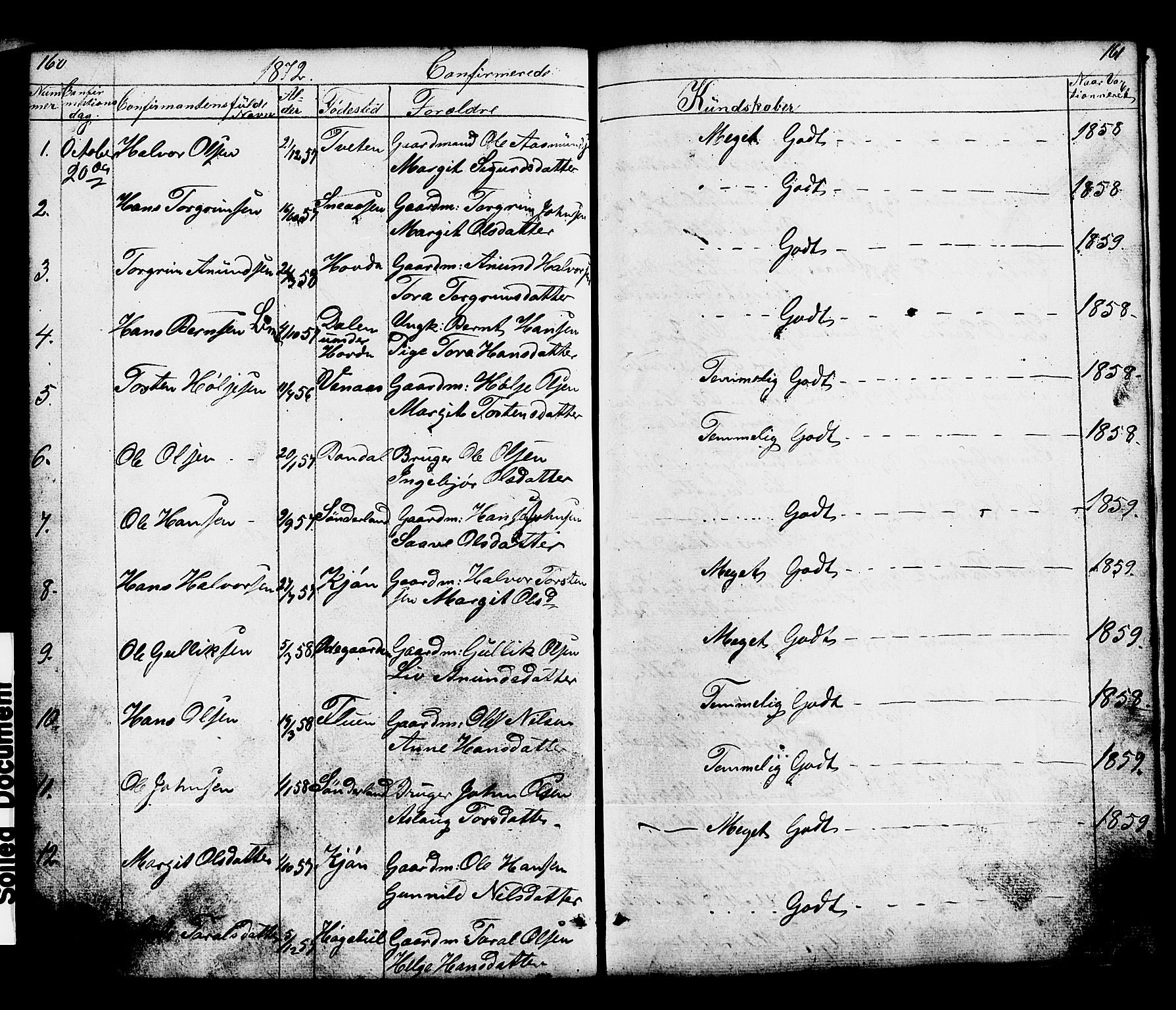 Hjartdal kirkebøker, SAKO/A-270/G/Gc/L0002: Parish register (copy) no. III 2, 1854-1890, p. 160-161