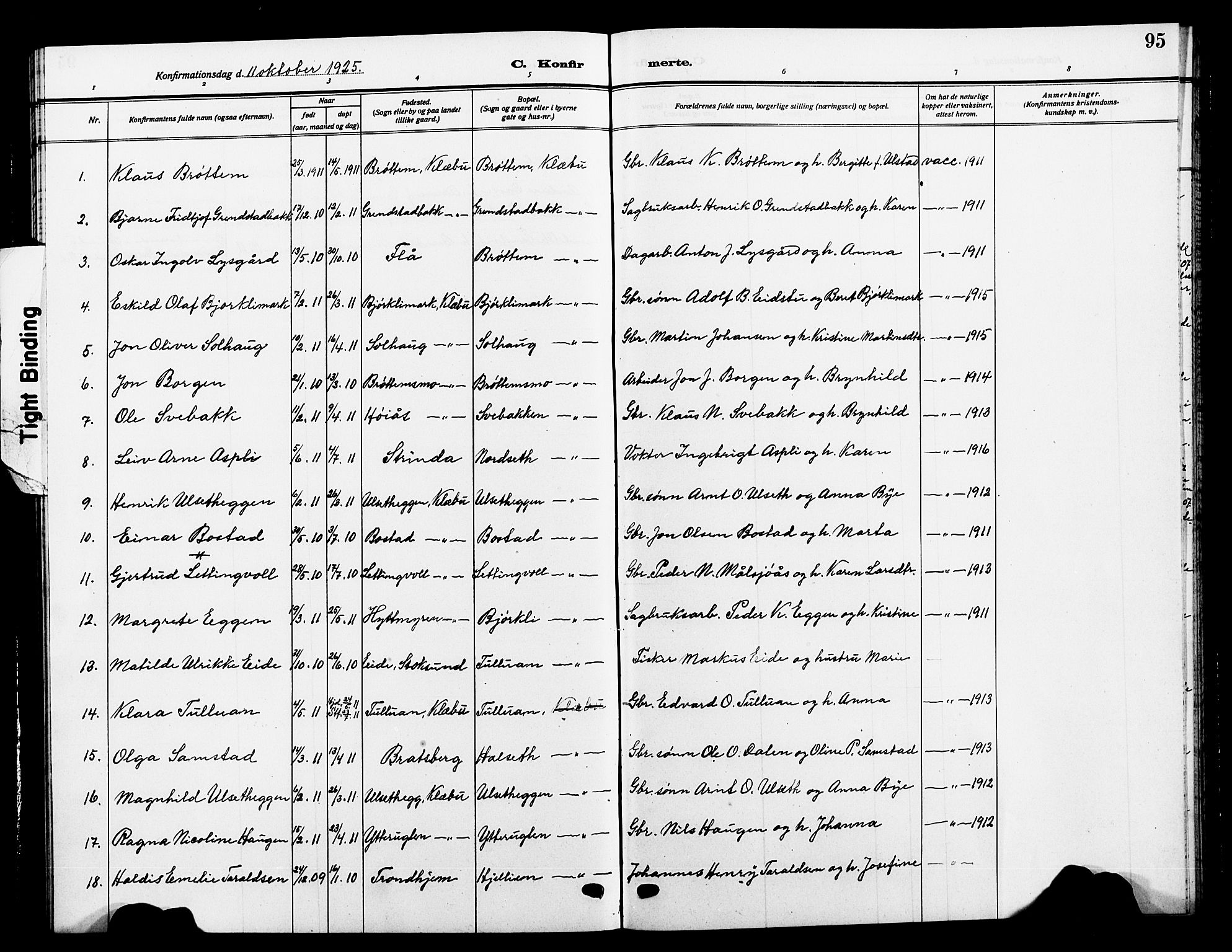 Ministerialprotokoller, klokkerbøker og fødselsregistre - Sør-Trøndelag, SAT/A-1456/618/L0453: Parish register (copy) no. 618C04, 1907-1925, p. 95
