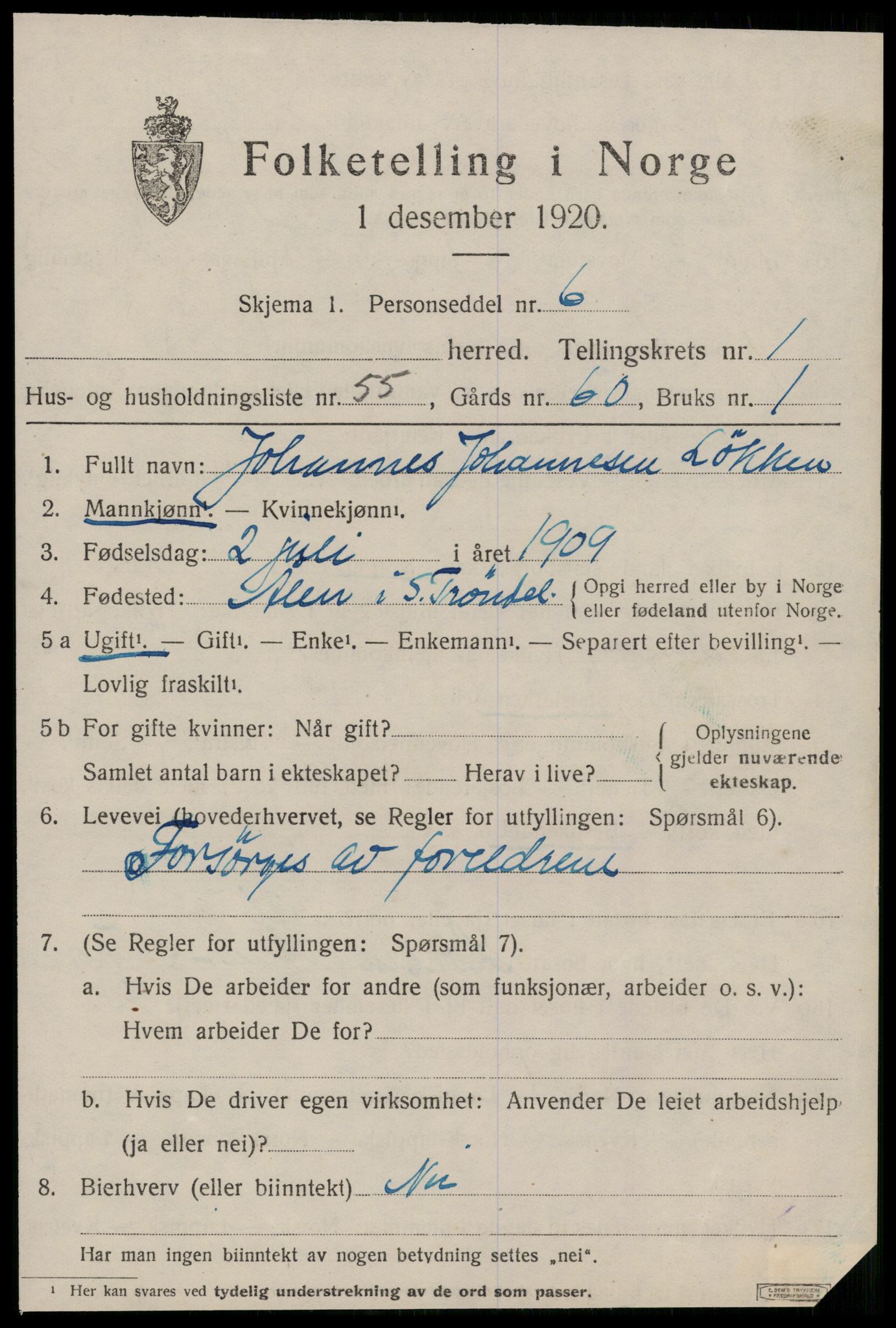 SAT, 1920 census for Haltdalen, 1920, p. 1012