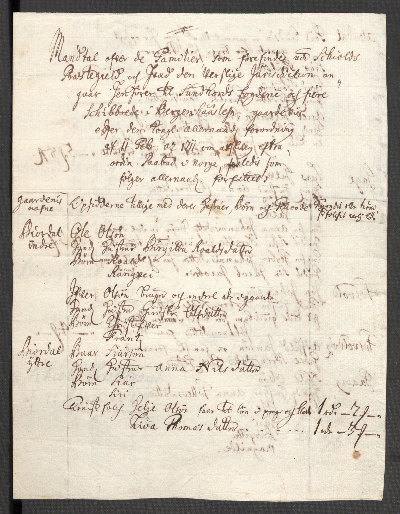 Rentekammeret inntil 1814, Reviderte regnskaper, Fogderegnskap, AV/RA-EA-4092/R48/L2987: Fogderegnskap Sunnhordland og Hardanger, 1711, p. 648