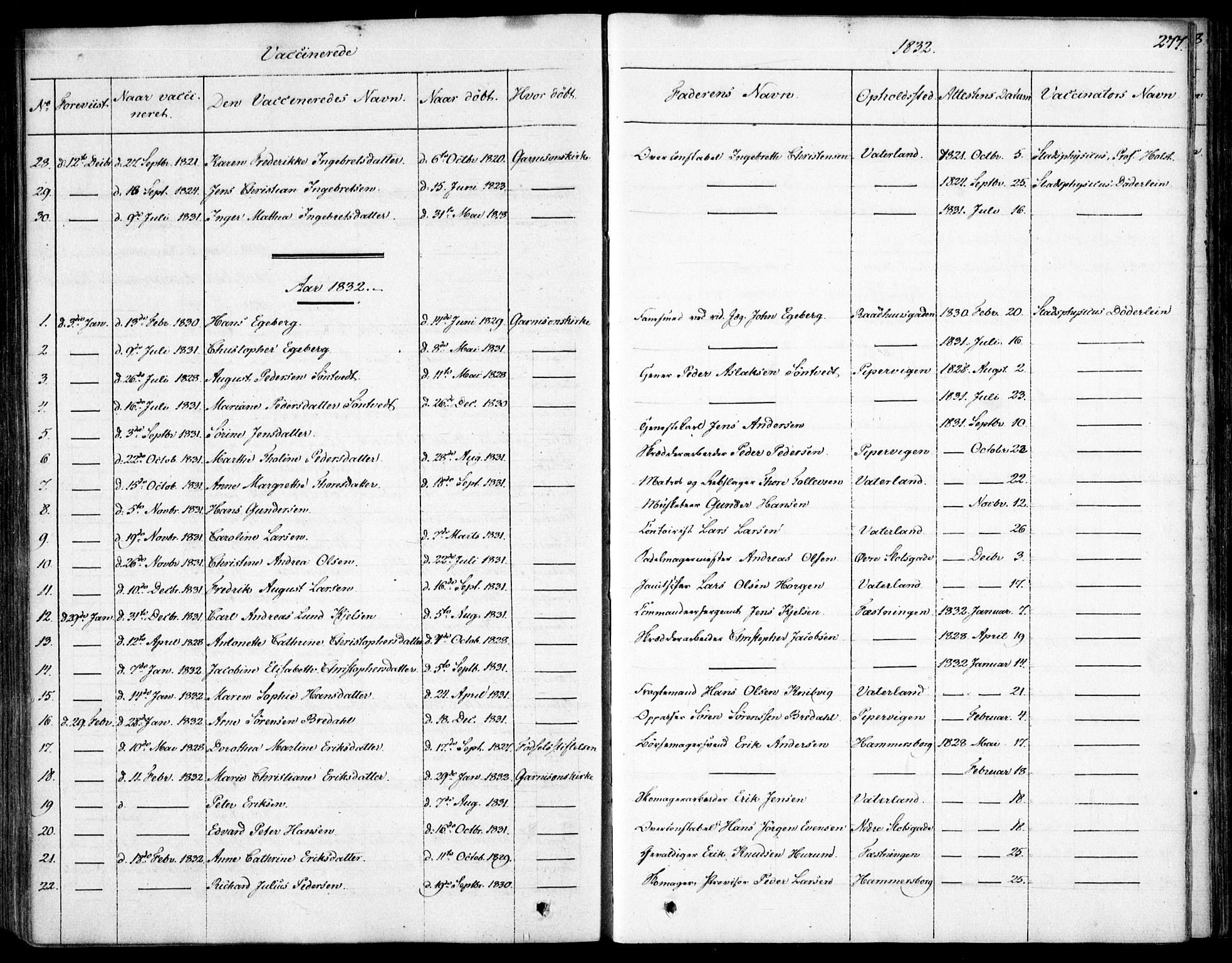 Garnisonsmenigheten Kirkebøker, SAO/A-10846/F/Fa/L0007: Parish register (official) no. 7, 1828-1881, p. 277