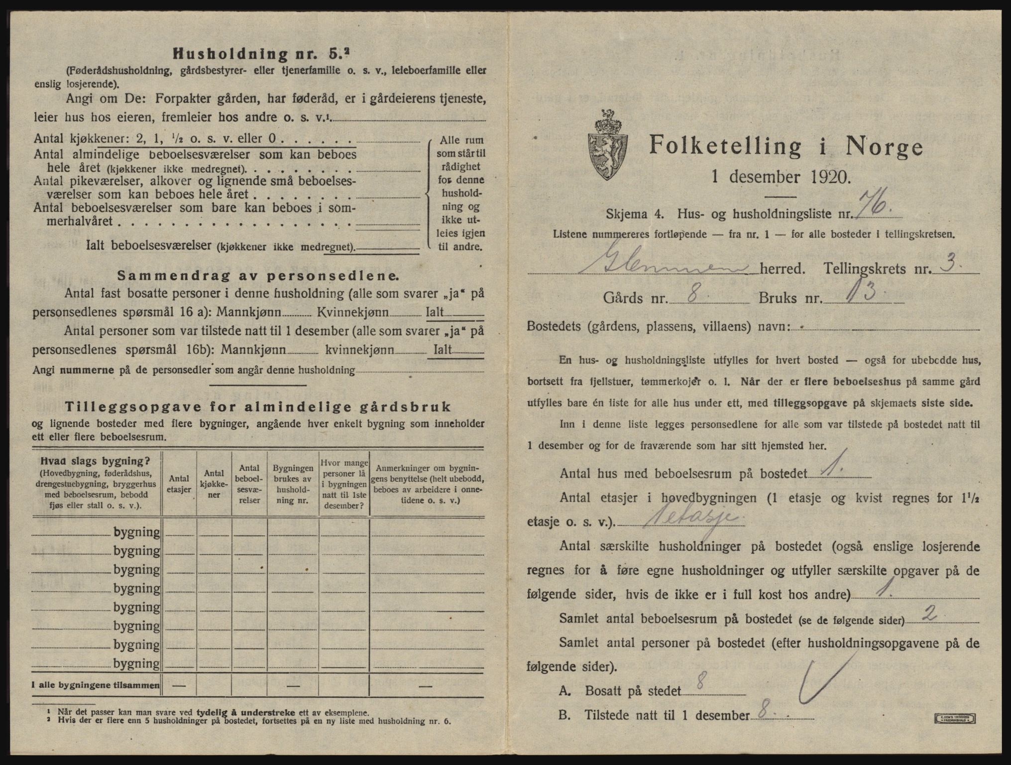 SAO, 1920 census for Glemmen, 1920, p. 601