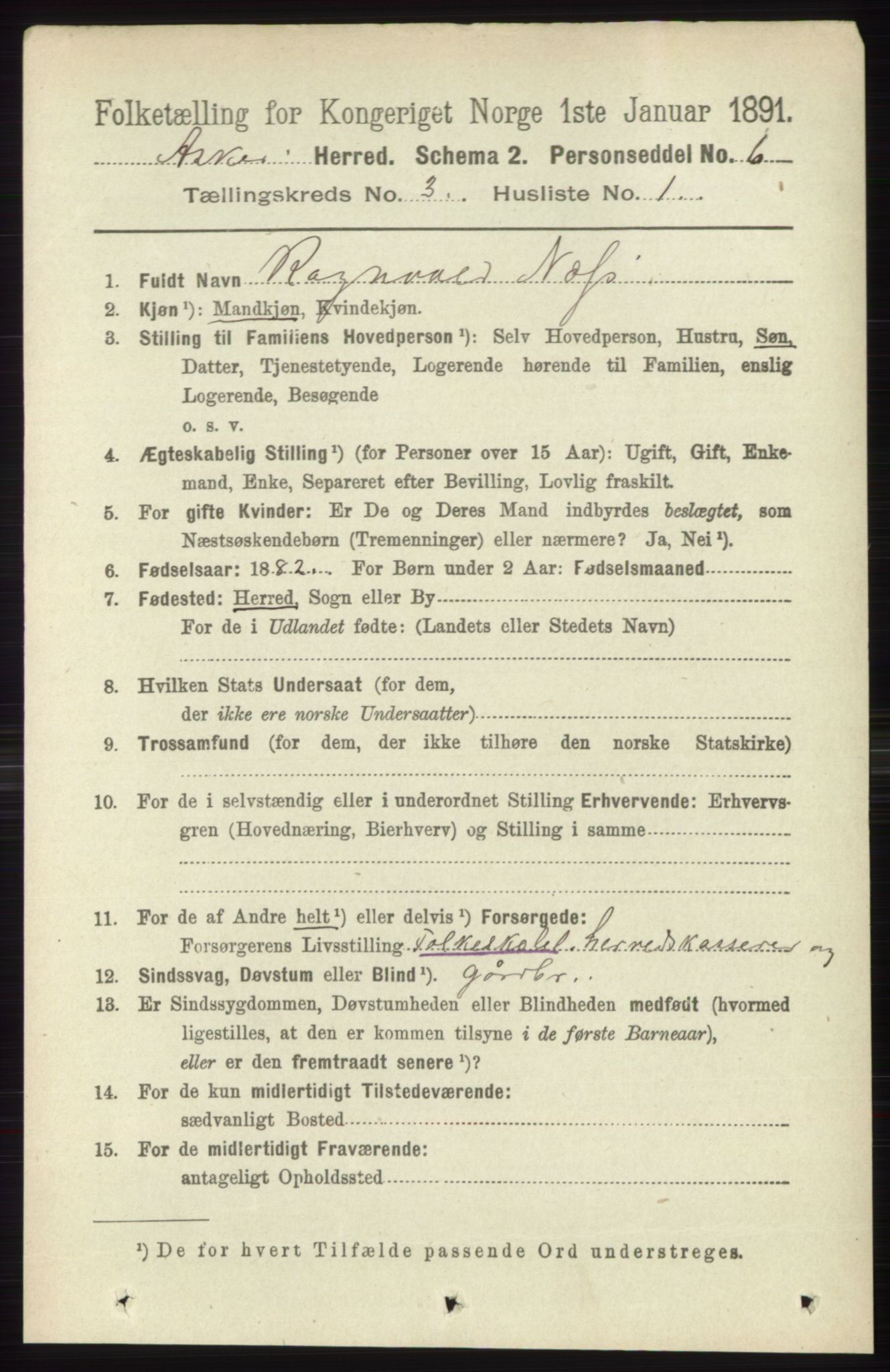 RA, 1891 census for 0220 Asker, 1891, p. 1986