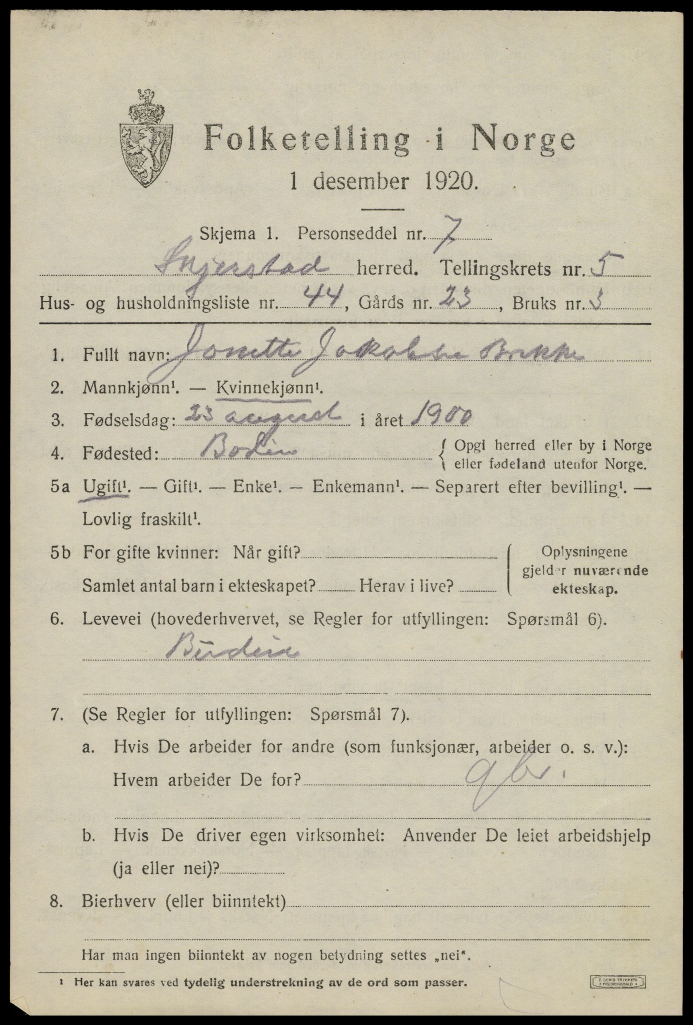 SAT, 1920 census for Skjerstad, 1920, p. 2145