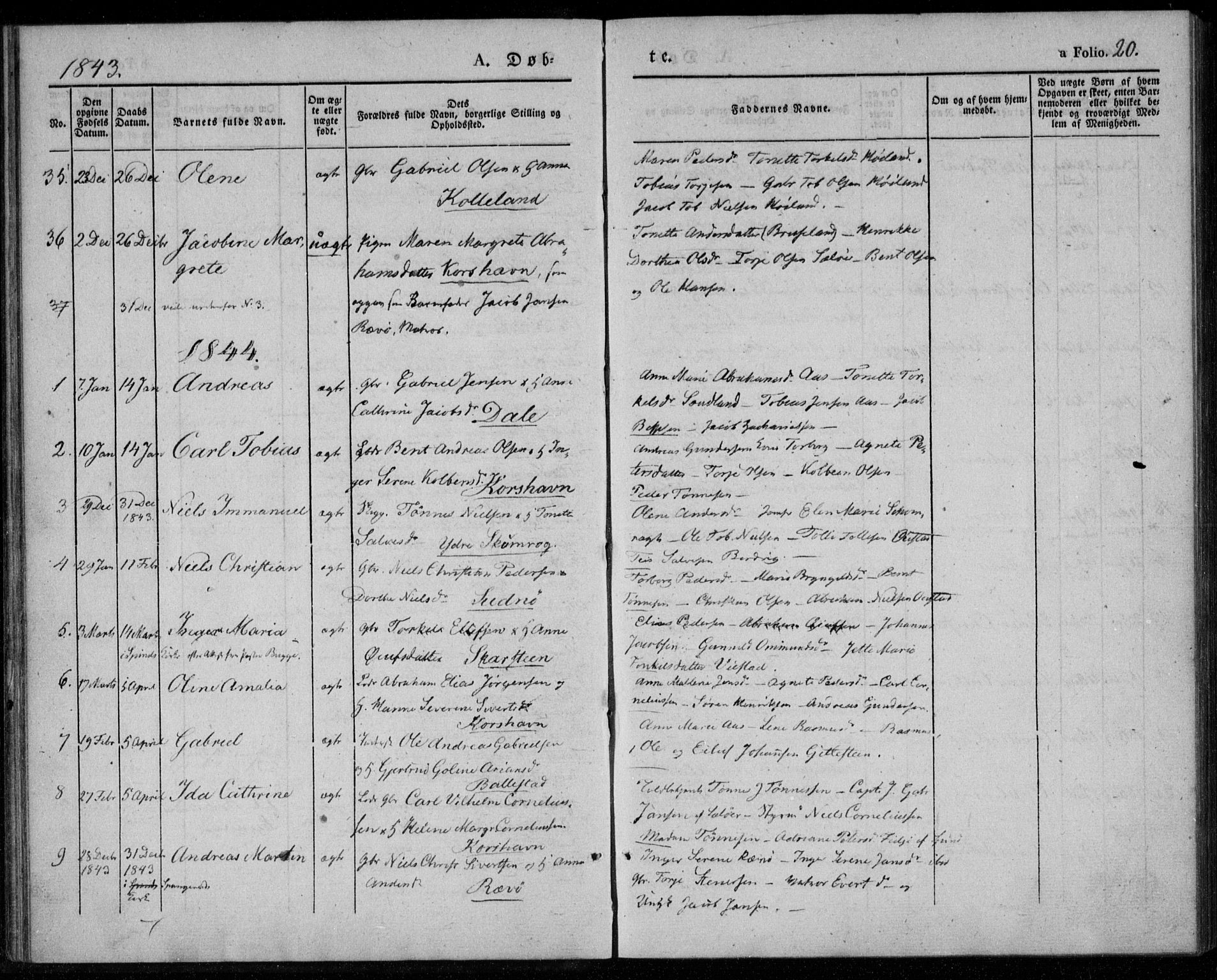 Lyngdal sokneprestkontor, SAK/1111-0029/F/Fa/Faa/L0001: Parish register (official) no. A 1, 1837-1857, p. 20