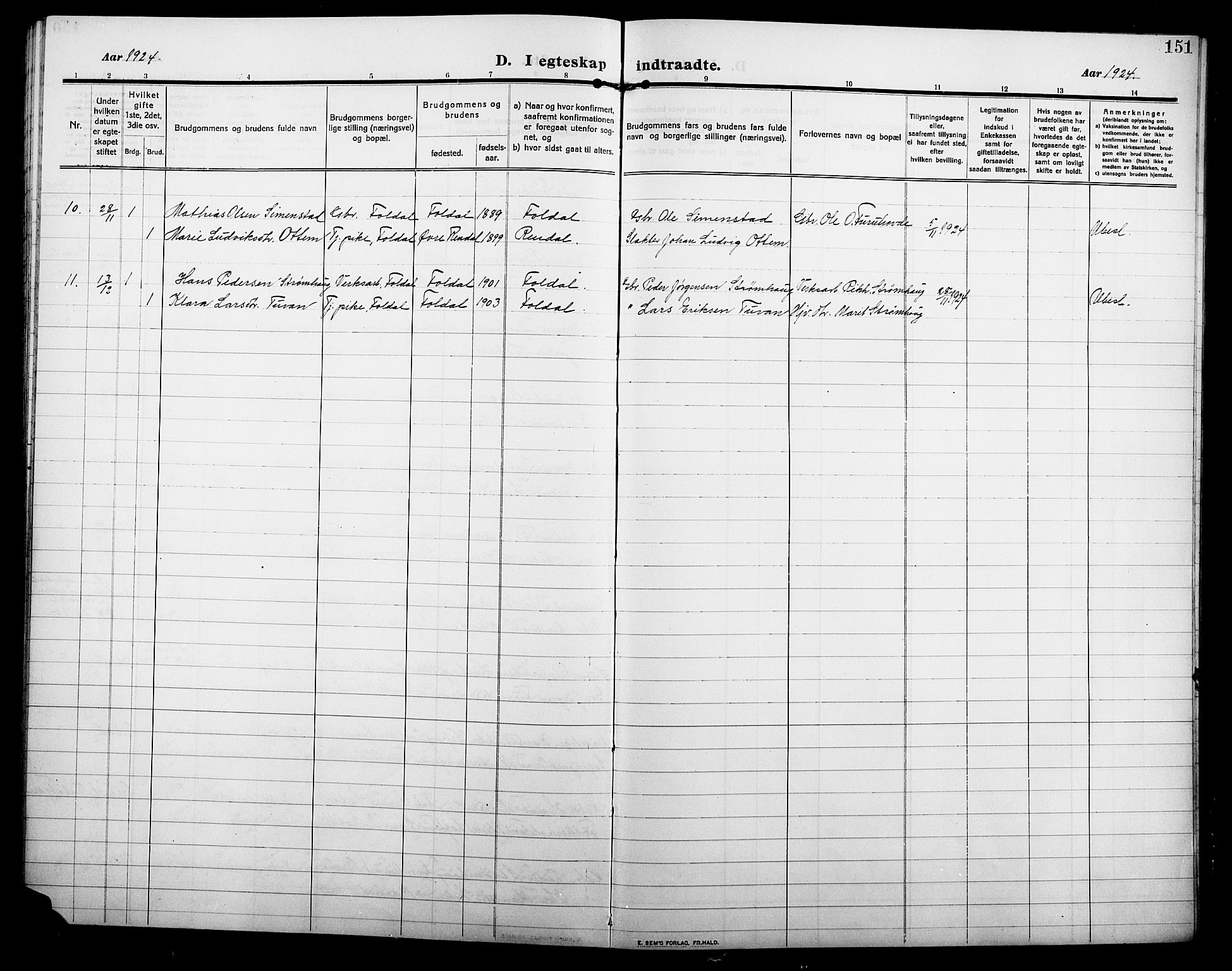 Alvdal prestekontor, AV/SAH-PREST-060/H/Ha/Hab/L0006: Parish register (copy) no. 6, 1910-1924, p. 151