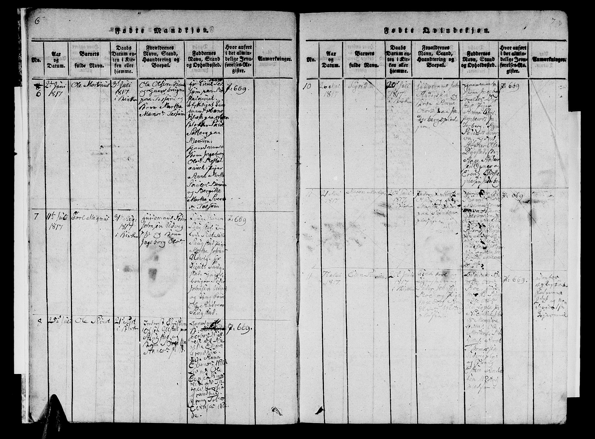 Ministerialprotokoller, klokkerbøker og fødselsregistre - Nord-Trøndelag, AV/SAT-A-1458/741/L0400: Parish register (copy) no. 741C01, 1817-1825, p. 6-7