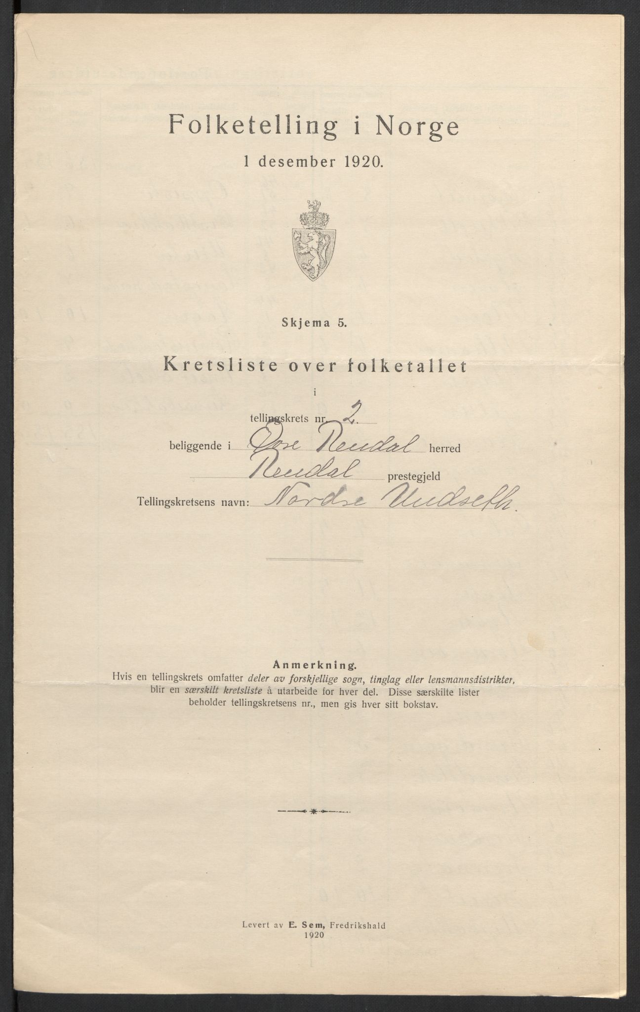 SAH, 1920 census for Øvre Rendal, 1920, p. 12