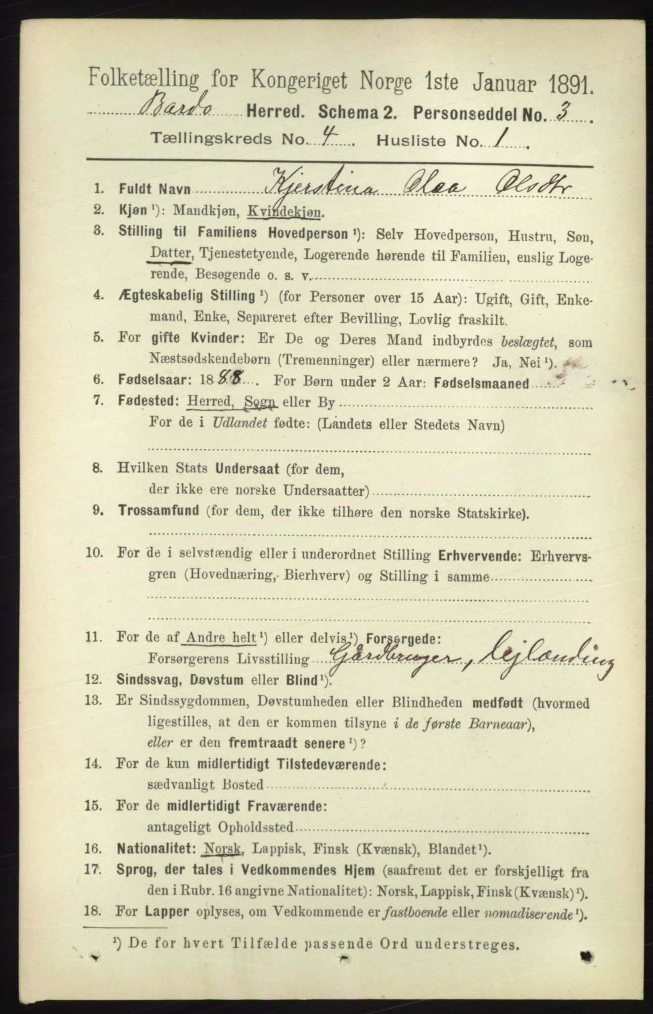 RA, 1891 census for 1922 Bardu, 1891, p. 1330