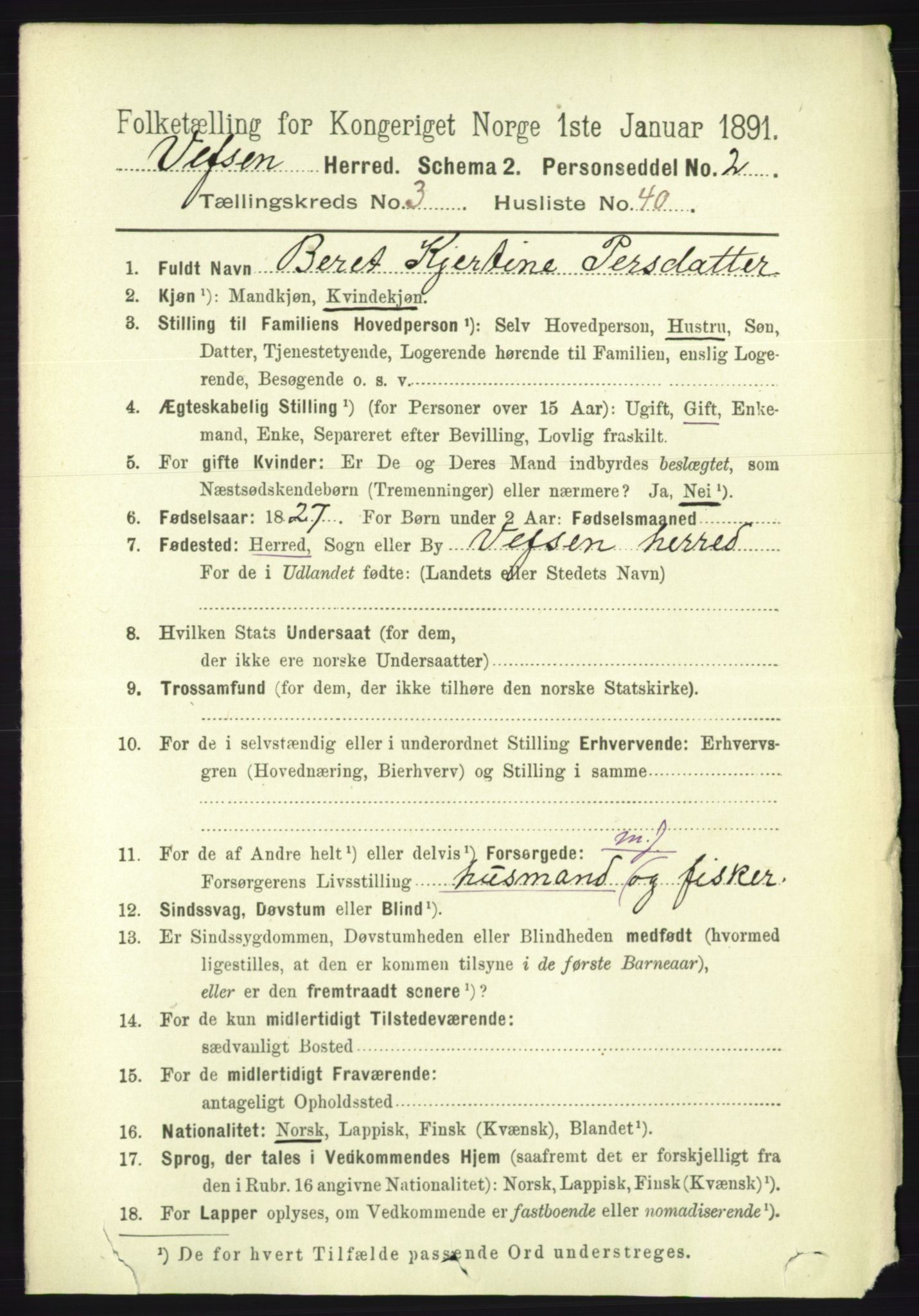 RA, 1891 census for 1824 Vefsn, 1891, p. 1558