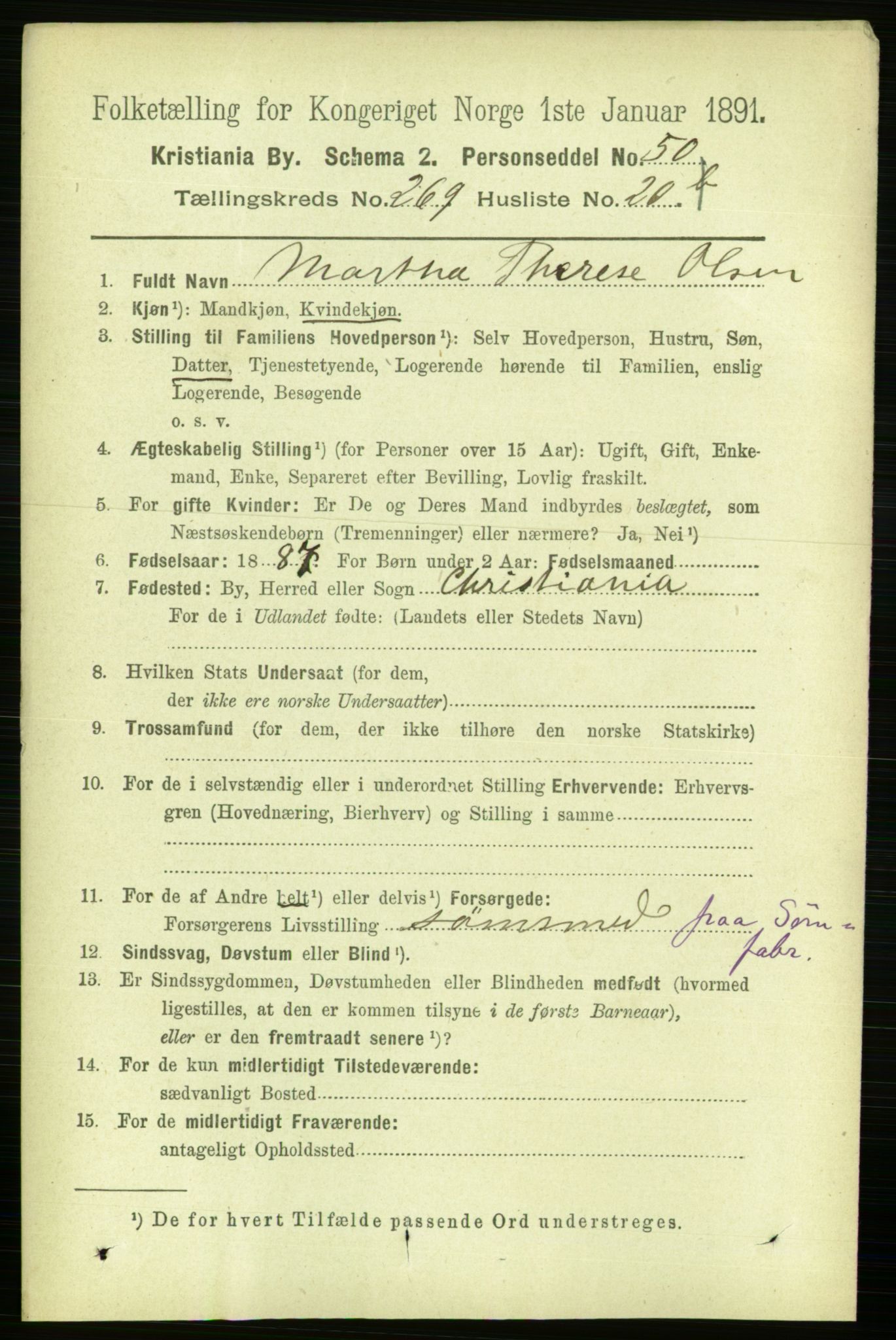 RA, 1891 census for 0301 Kristiania, 1891, p. 163649
