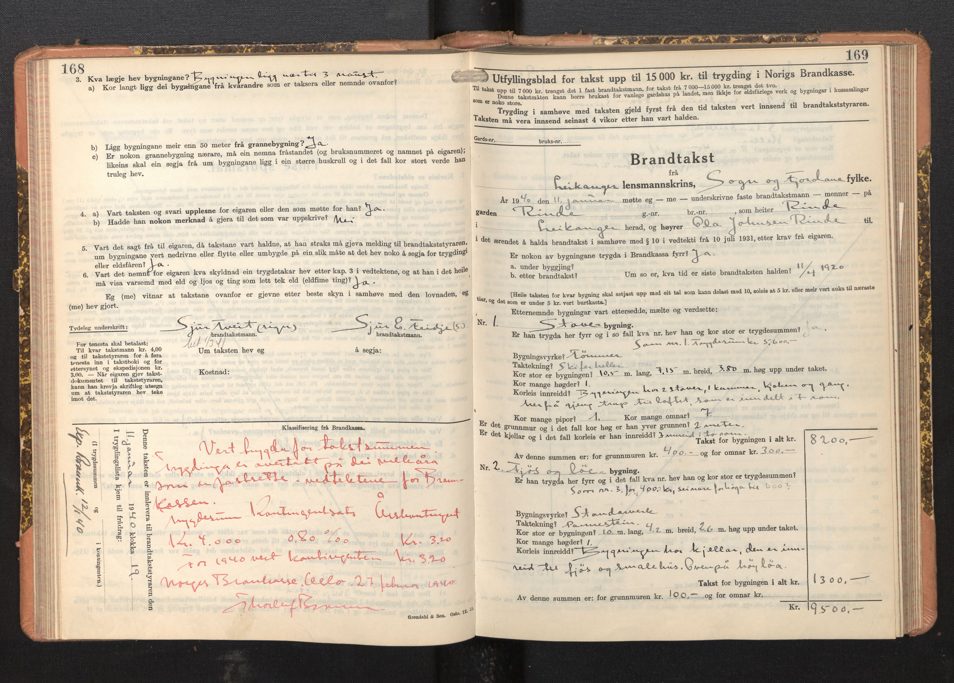 Lensmannen i Leikanger, AV/SAB-A-29201/0012/L0008: Branntakstprotokoll, skjematakst, 1937-1946, p. 168-169