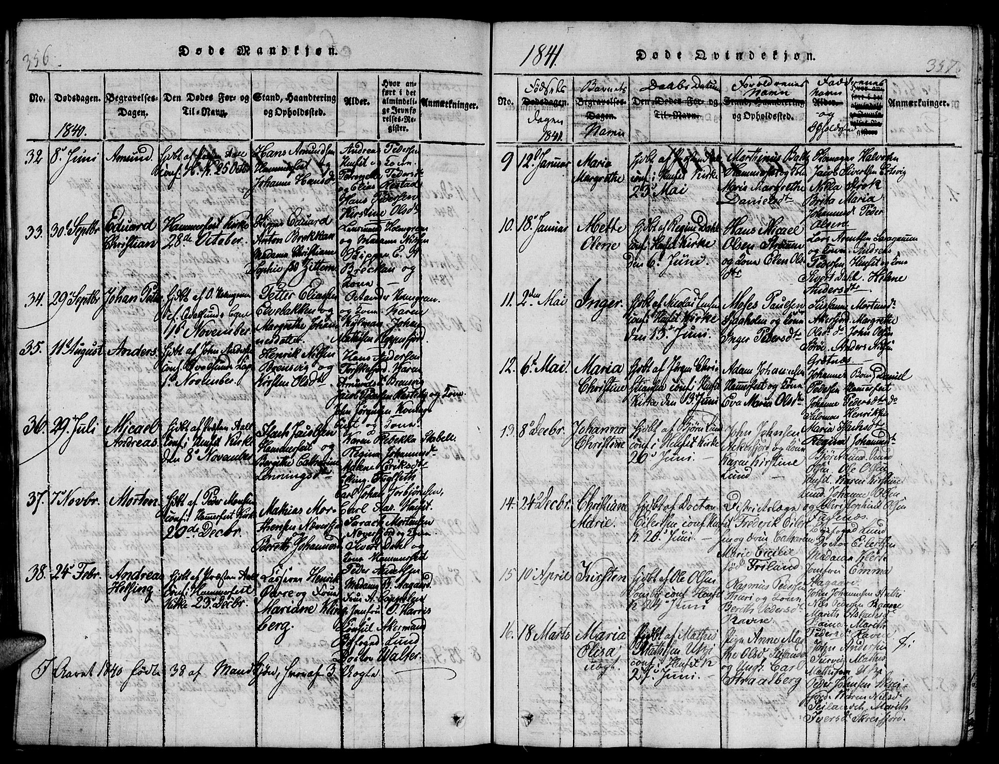 Hammerfest sokneprestkontor, AV/SATØ-S-1347/H/Hb/L0001.klokk: Parish register (copy) no. 1, 1822-1850, p. 356-357