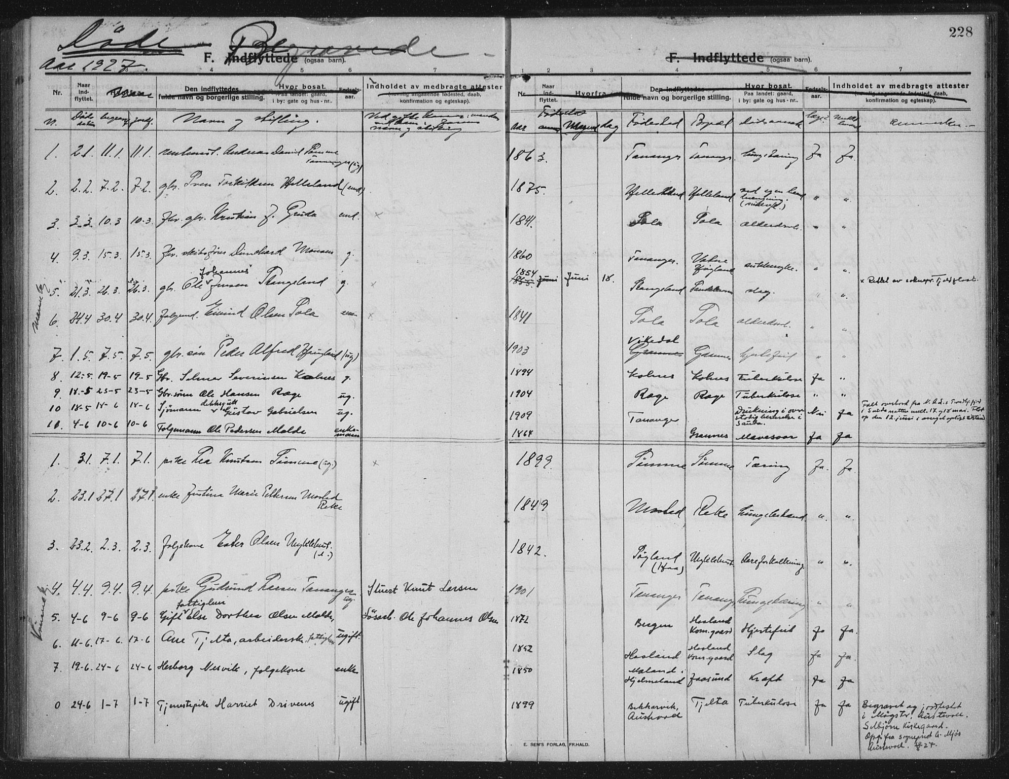 Håland sokneprestkontor, AV/SAST-A-101802/002/C/L0001: Parish register (official) no. A 14, 1913-1927, p. 228