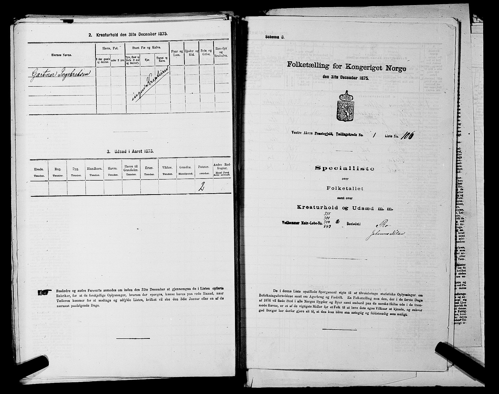 RA, 1875 census for 0218aP Vestre Aker, 1875, p. 494