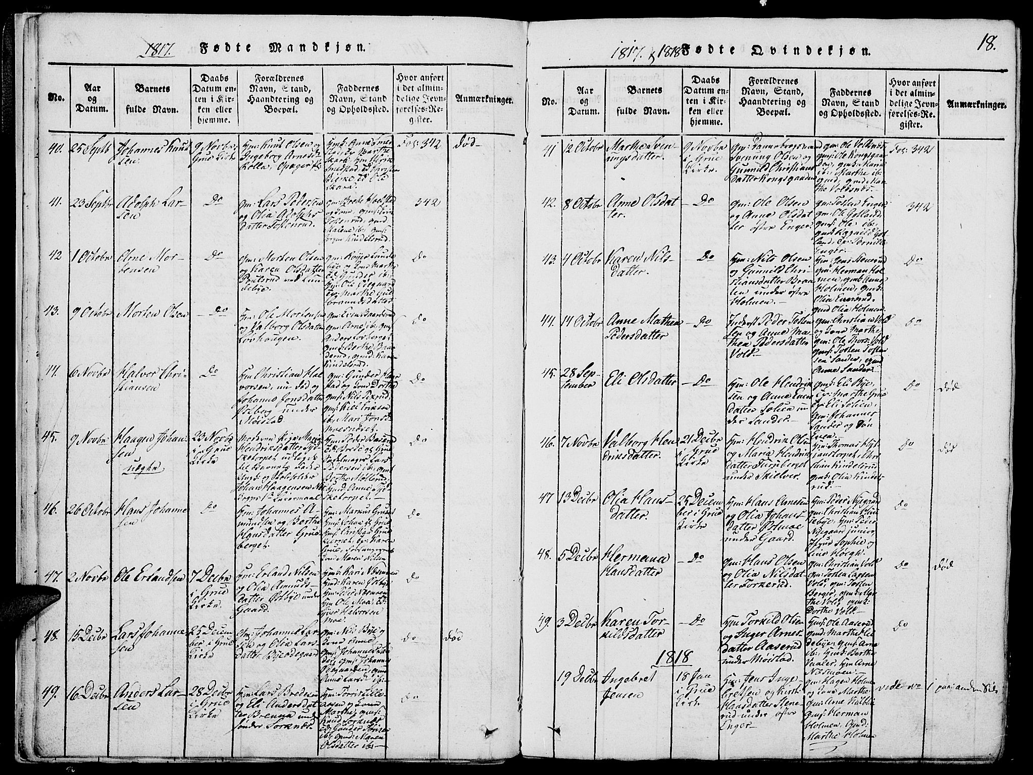 Grue prestekontor, SAH/PREST-036/H/Ha/Hab/L0002: Parish register (copy) no. 2, 1815-1841, p. 18