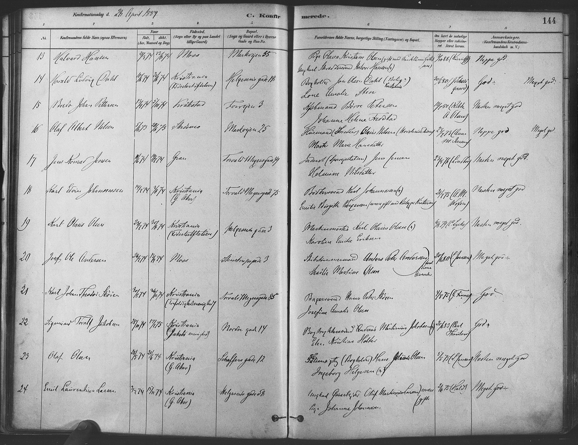 Paulus prestekontor Kirkebøker, AV/SAO-A-10871/F/Fa/L0004: Parish register (official) no. 4, 1879-1891, p. 144