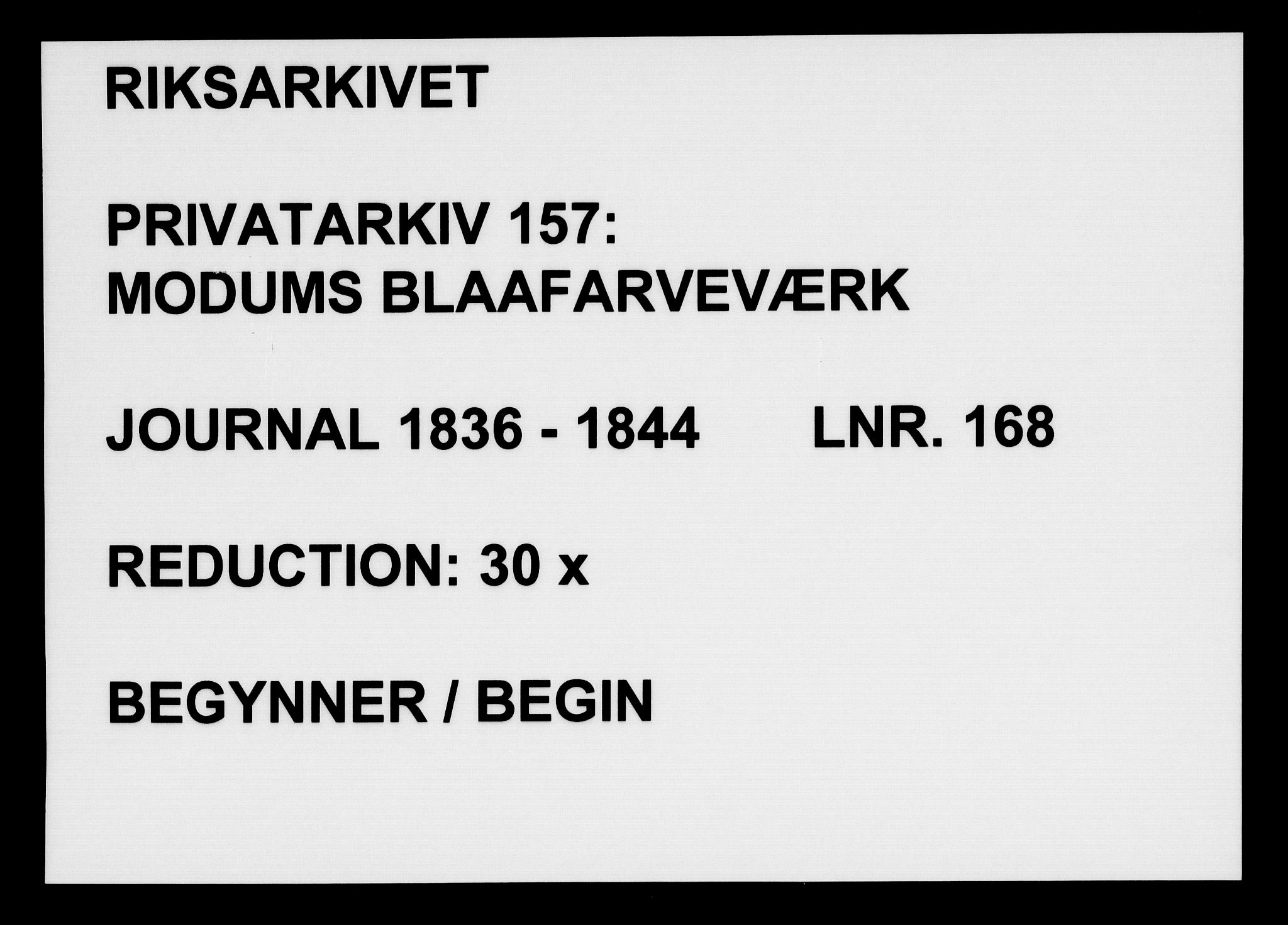 Modums Blaafarveværk, RA/PA-0157/G/Gd/Gda/L0168/0001: -- / Journal, 1836-1844, p. 1