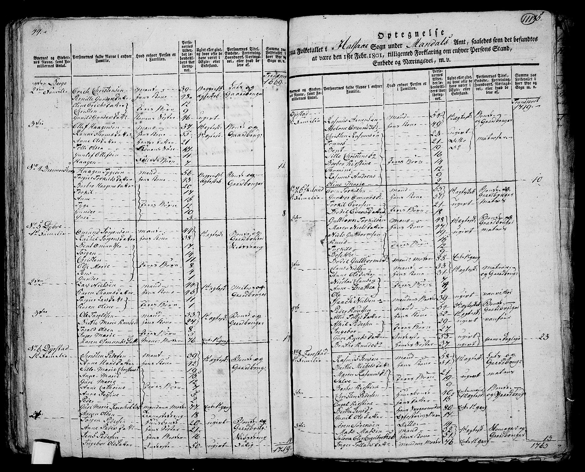 RA, 1801 census for 1019P Mandal, 1801, p. 110b-111a