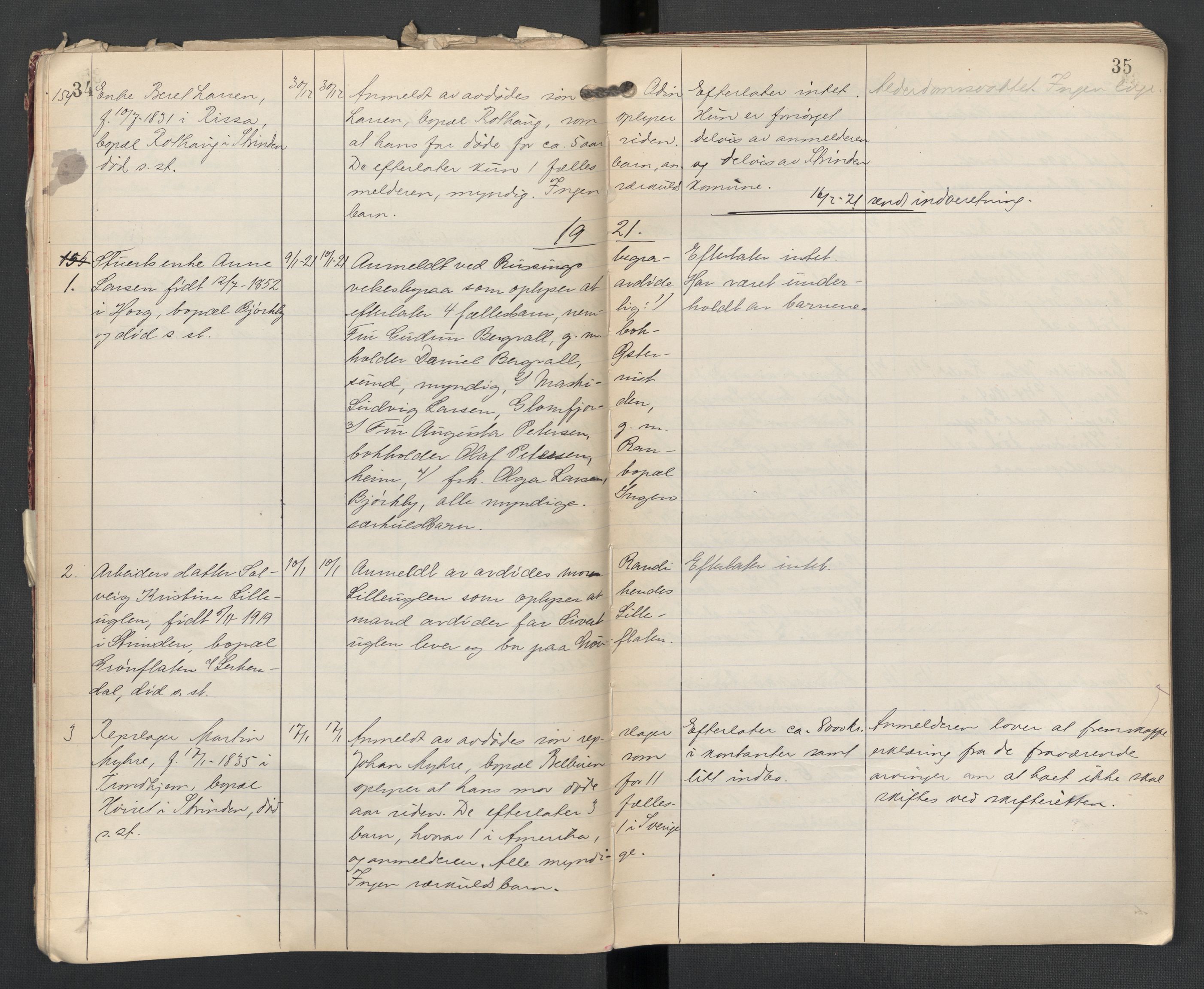 Strinda lensmannskontor, AV/SAT-A-1083/1/02/L0004: 2.01.04 Dødsfallsprotokoll, 1920-1925, p. 34-35