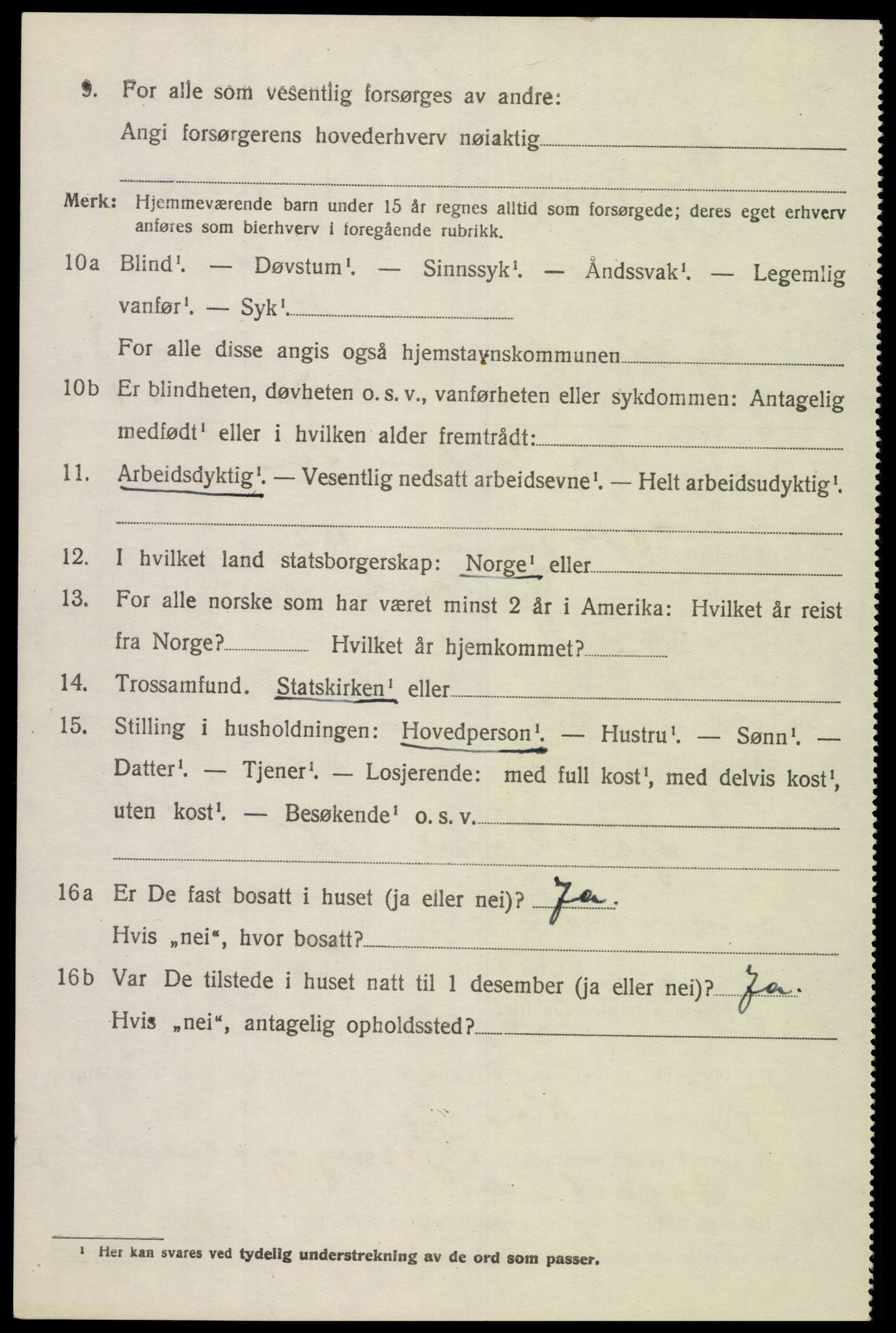 SAK, 1920 census for Bjelland, 1920, p. 954