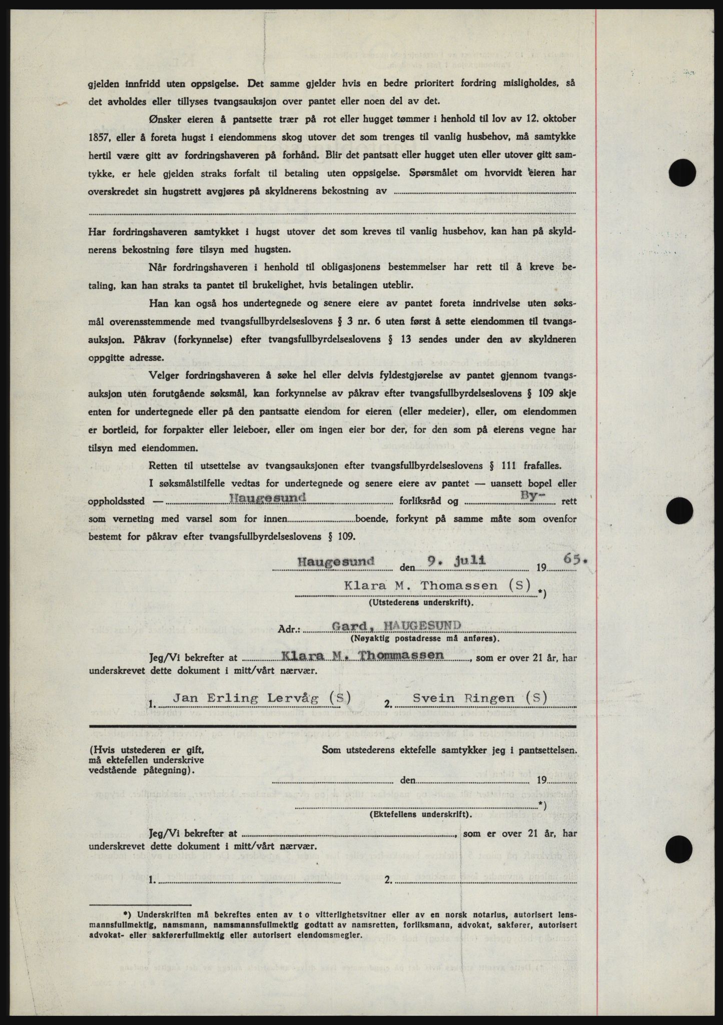 Haugesund tingrett, SAST/A-101415/01/II/IIC/L0053: Mortgage book no. B 53, 1965-1965, Diary no: : 1696/1965