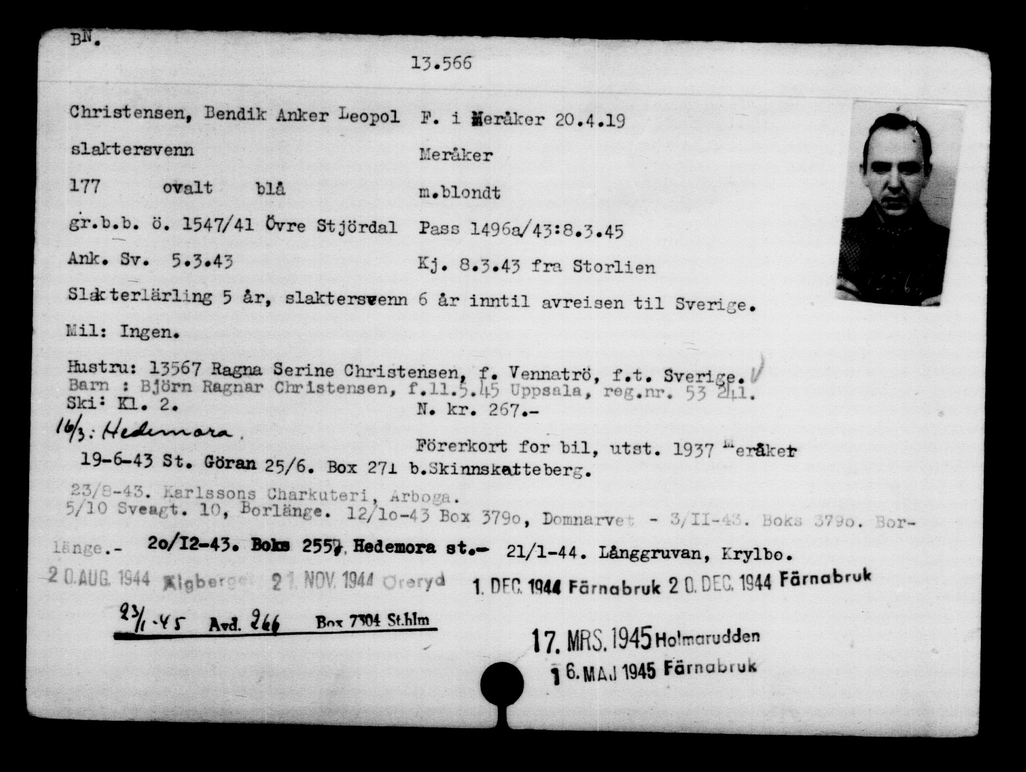 Utenriksstasjonene, Legasjonen i Stockholm, Flyktningkontoret, AV/RA-S-6753/V/Va/L0007: Kjesäterkartoteket, flyktninger med registreringsnr. 12700-15723, 1940-1945, p. 981