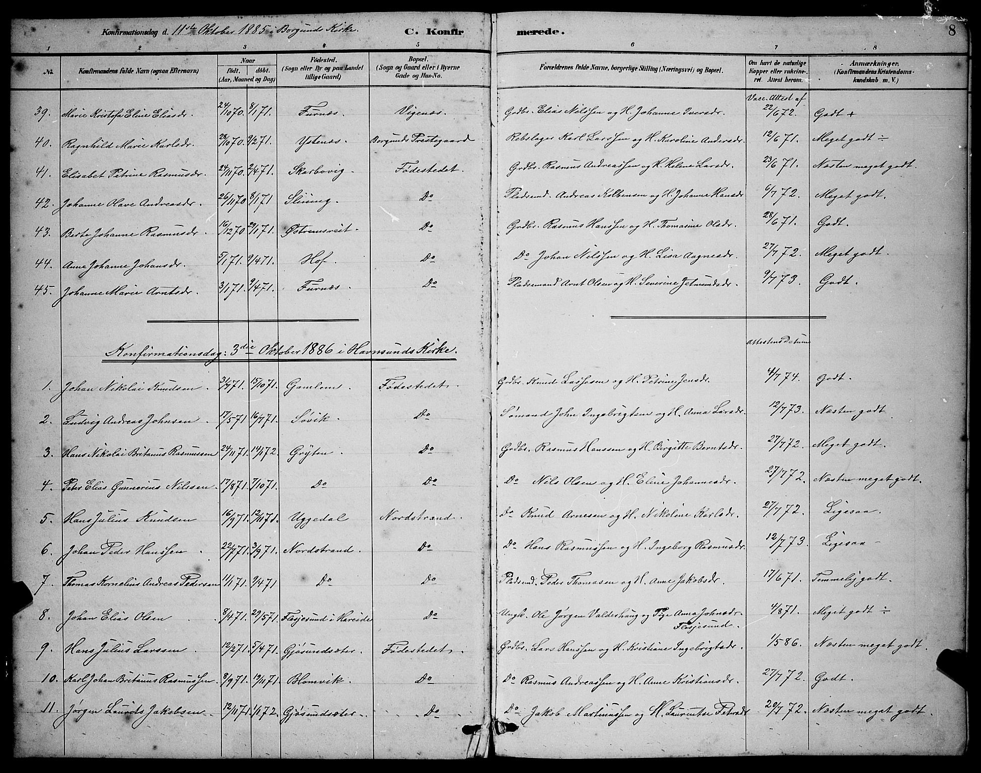 Ministerialprotokoller, klokkerbøker og fødselsregistre - Møre og Romsdal, AV/SAT-A-1454/528/L0430: Parish register (copy) no. 528C11, 1884-1899, p. 8