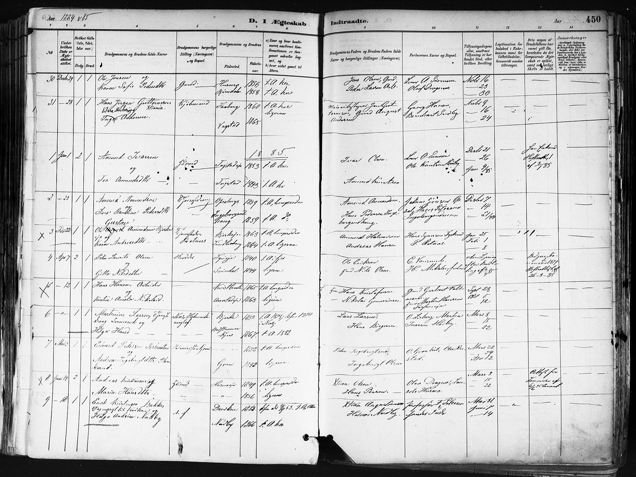 Nes prestekontor Kirkebøker, SAO/A-10410/F/Fa/L0010: Parish register (official) no. I 10, 1883-1898, p. 450