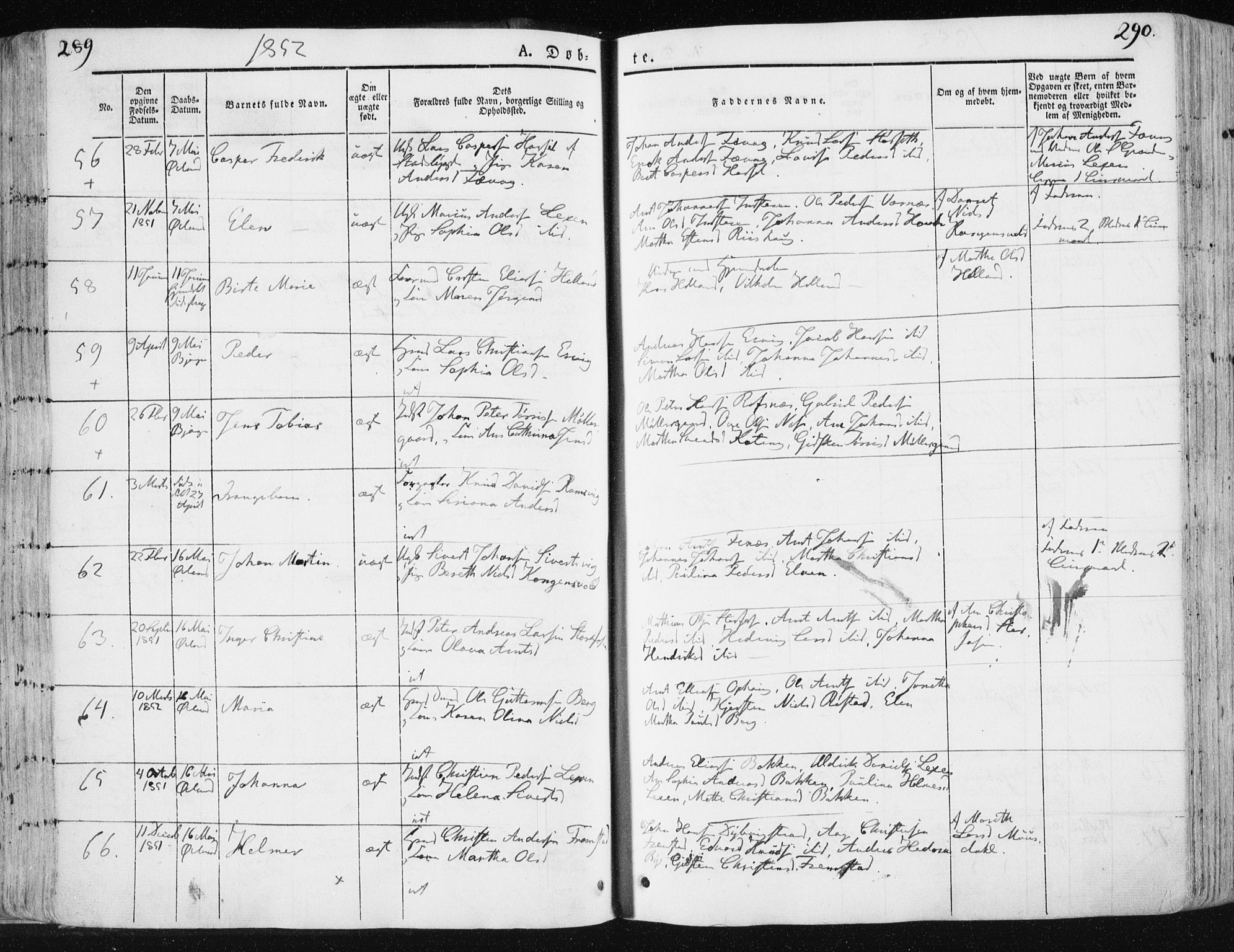 Ministerialprotokoller, klokkerbøker og fødselsregistre - Sør-Trøndelag, SAT/A-1456/659/L0736: Parish register (official) no. 659A06, 1842-1856, p. 289-290