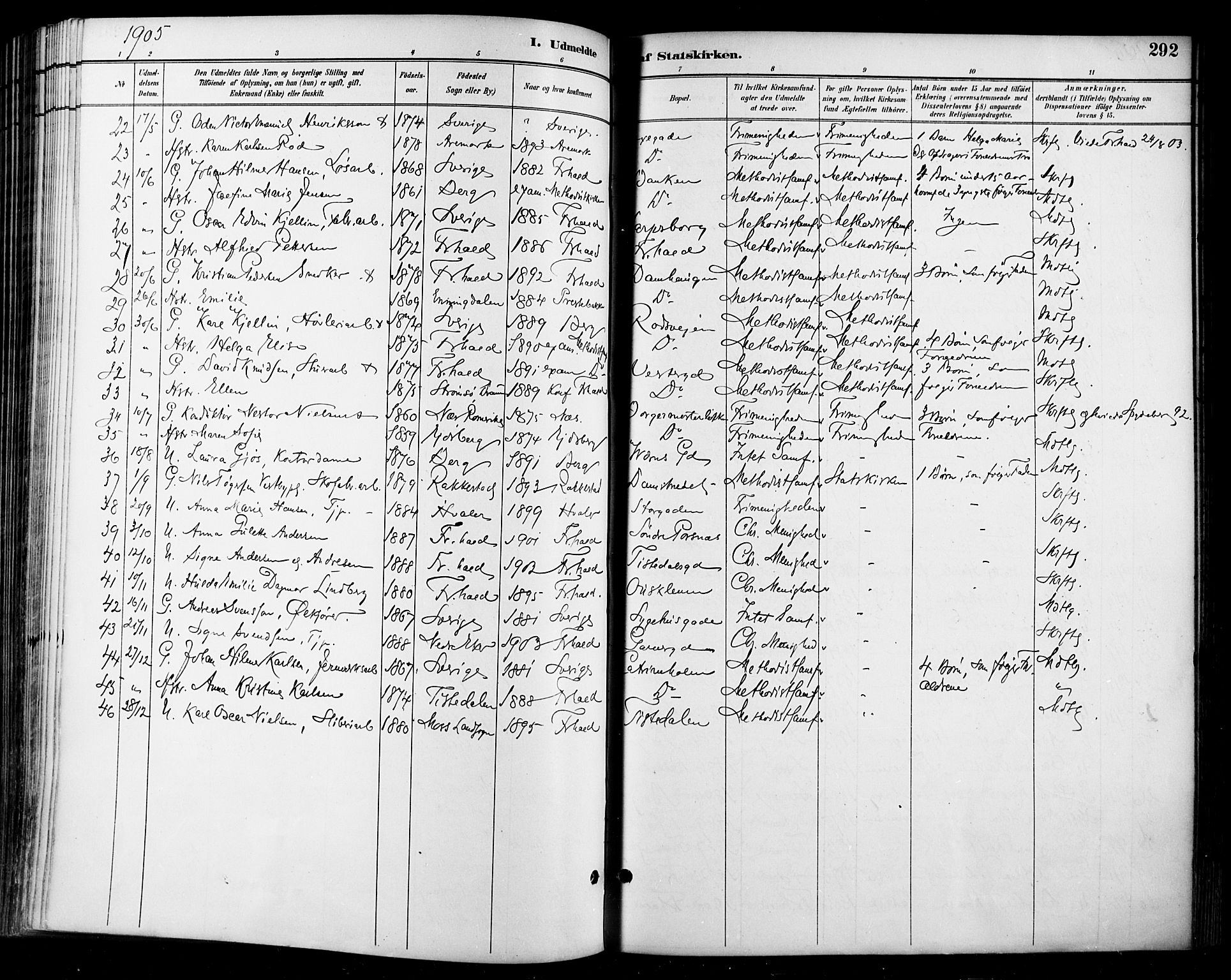 Halden prestekontor Kirkebøker, SAO/A-10909/F/Fa/L0014: Parish register (official) no. I 14, 1890-1906, p. 292