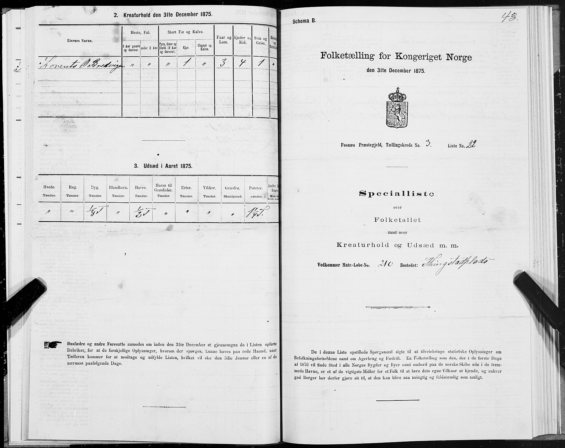 SAT, 1875 census for 1748P Fosnes, 1875, p. 2043